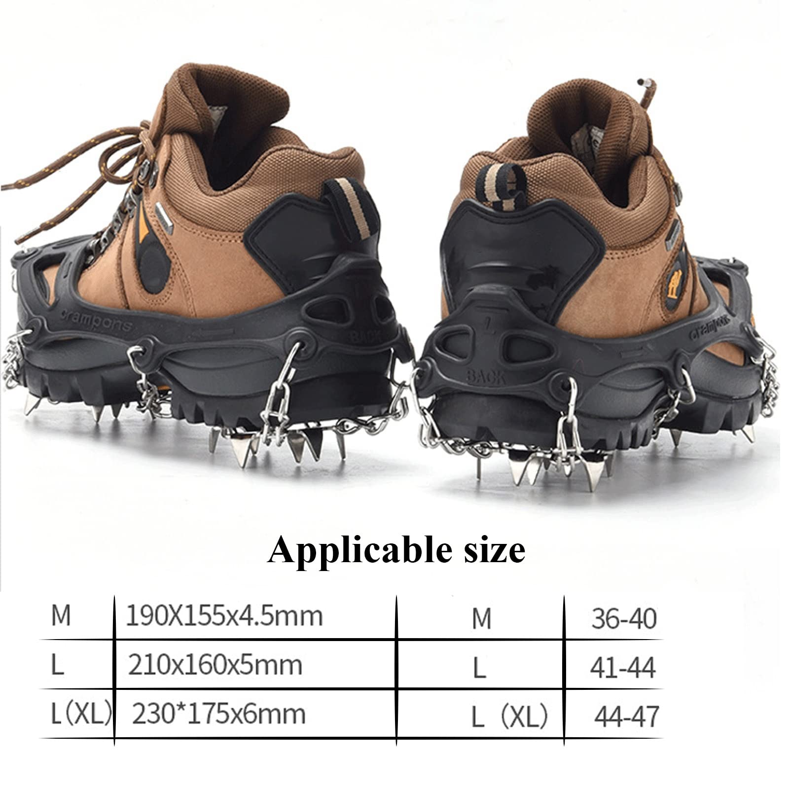 Crampons Neige avec 19 Dents Crampons Antidérapants Acier Inoxydable Véritables Pointes en Acier Inoxydable Unisexe (Couleur : Orange, Taille : M)