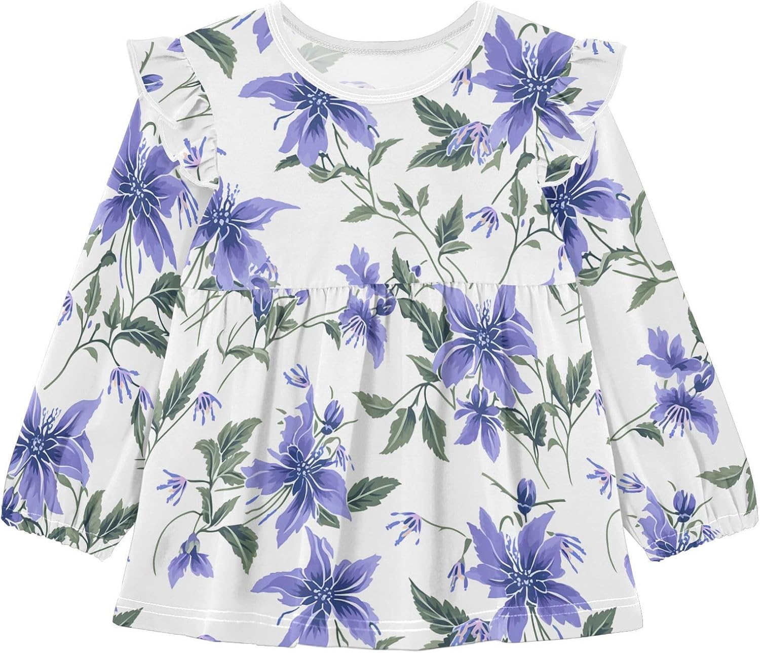visesunny Toddler Clothes for Girls Borago Officinalis Long Sleeve Fall Shirts Cotton Top with Ruffle Collar