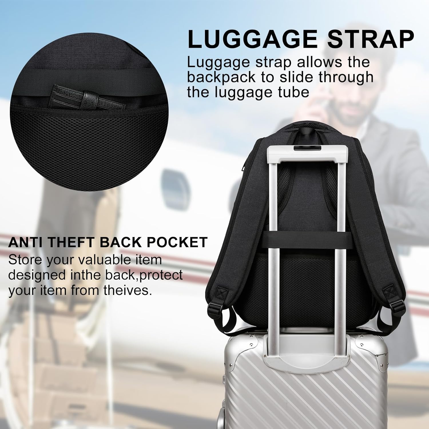 School Backpack for Teen Boys Mens, 15.6 Inch Laptop Backpack with USB Charging Port, Durable College High School Book Bag for Students, Black - Image 6