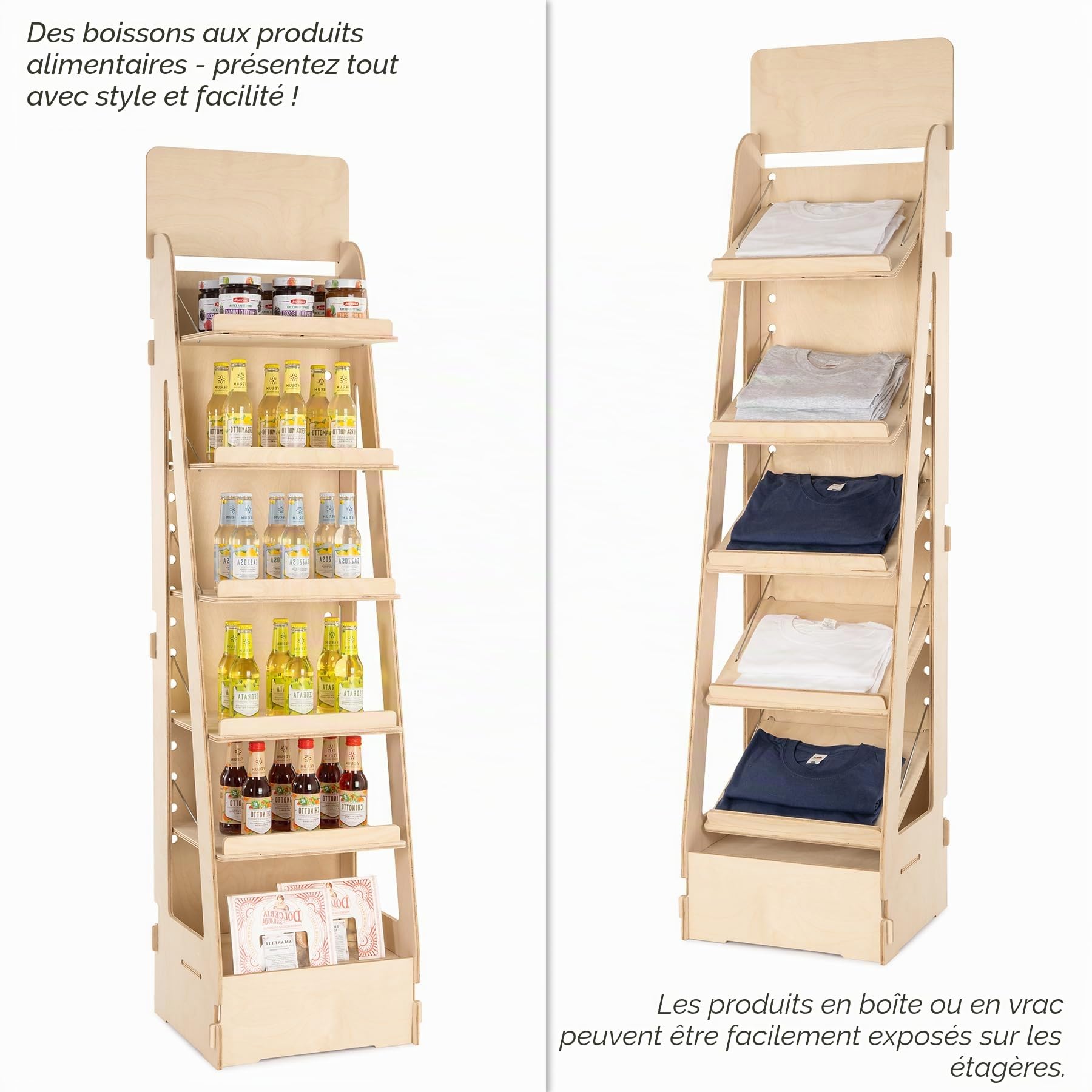 Présentoir en Bois, sur Pied, Réglable, Inclinaison et Hauteur d'étagère Variables, Présentoirs pour Magasins, épiceries, Pharmacies, Papeterie, Quincaillerie, Bibliothèques