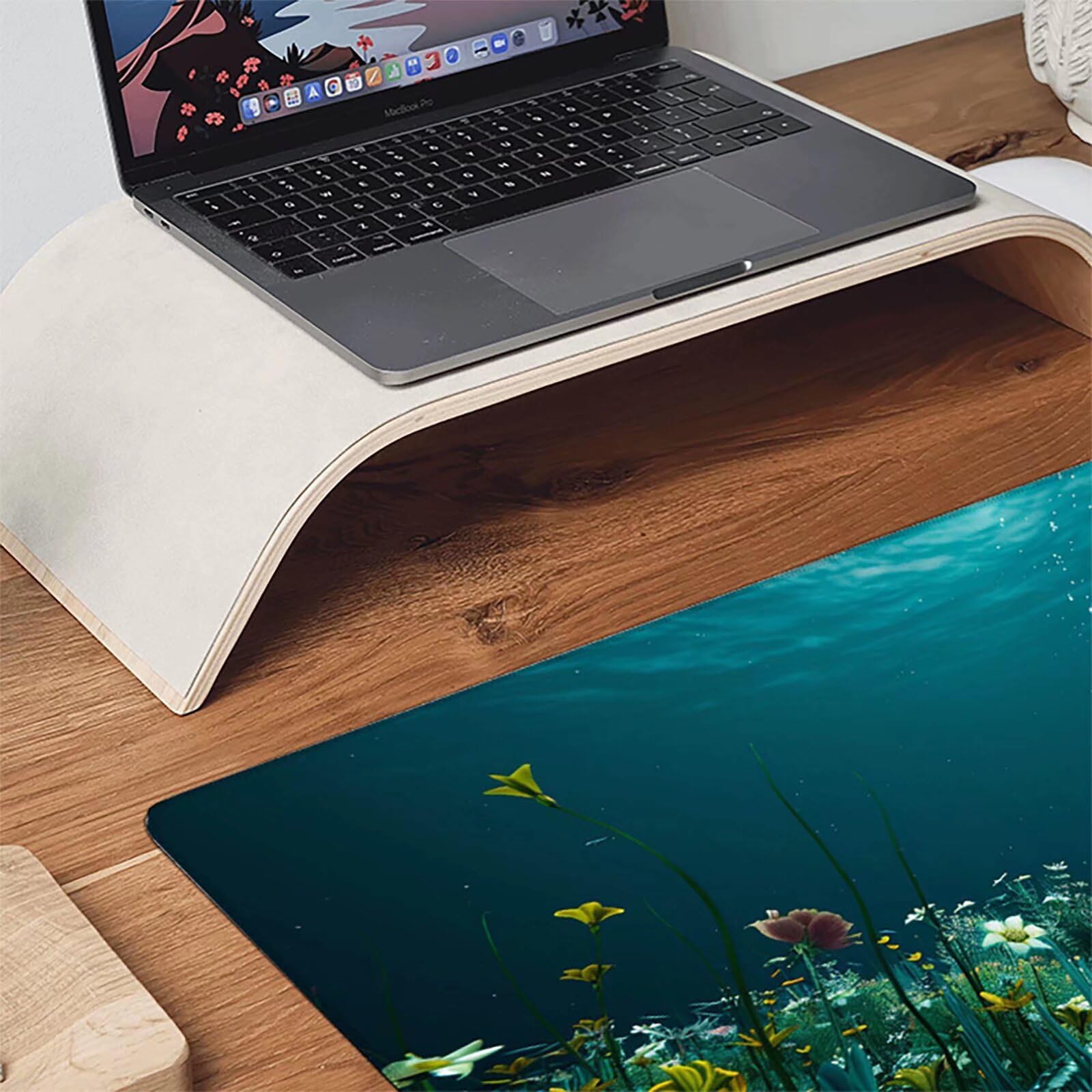 Zielona podkładka pod mysz z kwiatami XXL 1400 x 600 x 3 mm podkładka pod mysz do gier akcesoria biurowe, zmywalna, antypoślizgowa guma, wysoka precyzja i szybkość, pod biurko ręczne dla gracza Q-6-M
