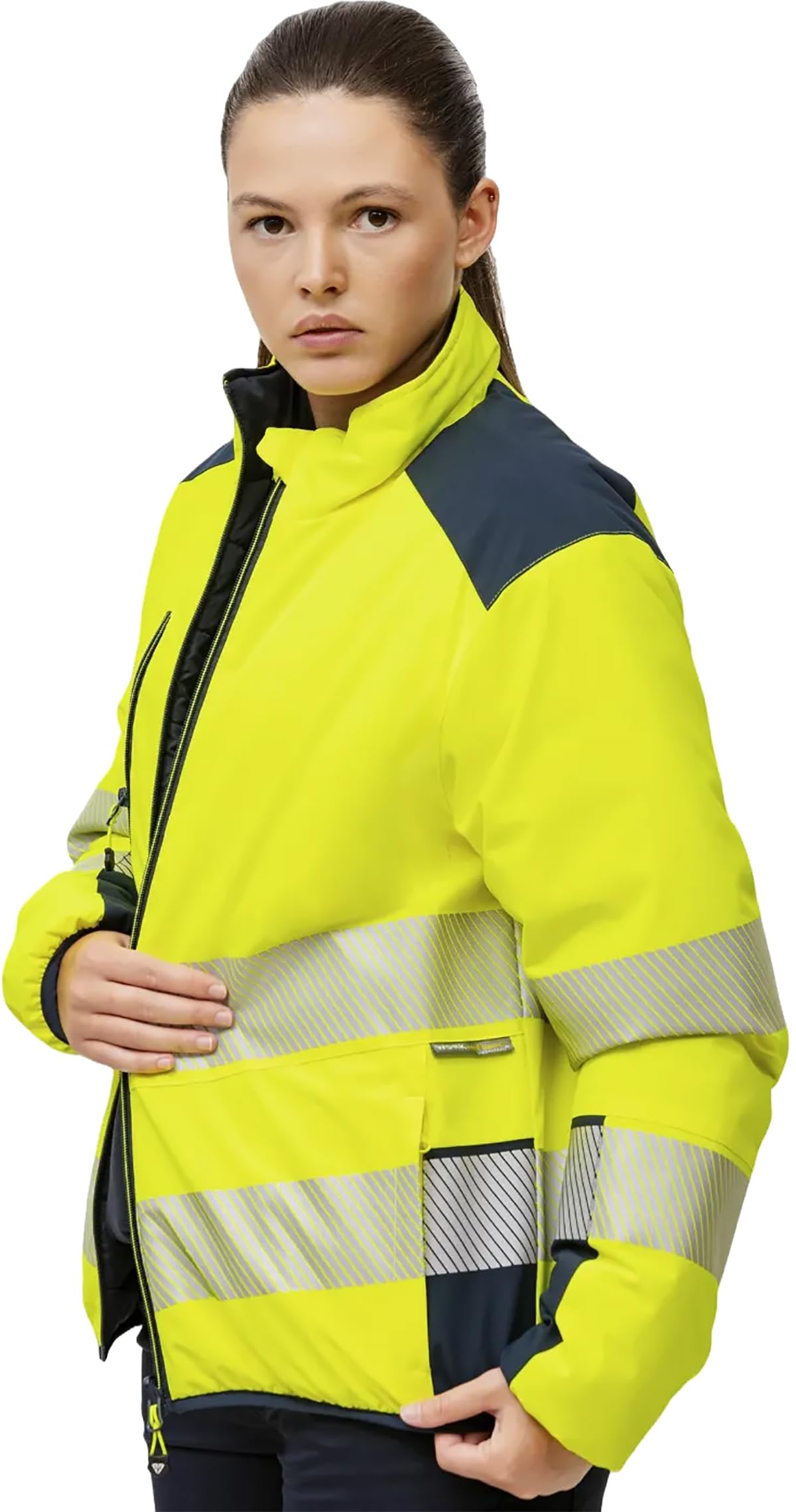 WORKTEAM Cazadora Reversible Acolchada Alta Visibilidad Clase 2 ISO 20471, Cintas Reflectantes Segmentadas, Cuello Alto, Bolsillos con Cremallera, Ropa Laboral Unisex