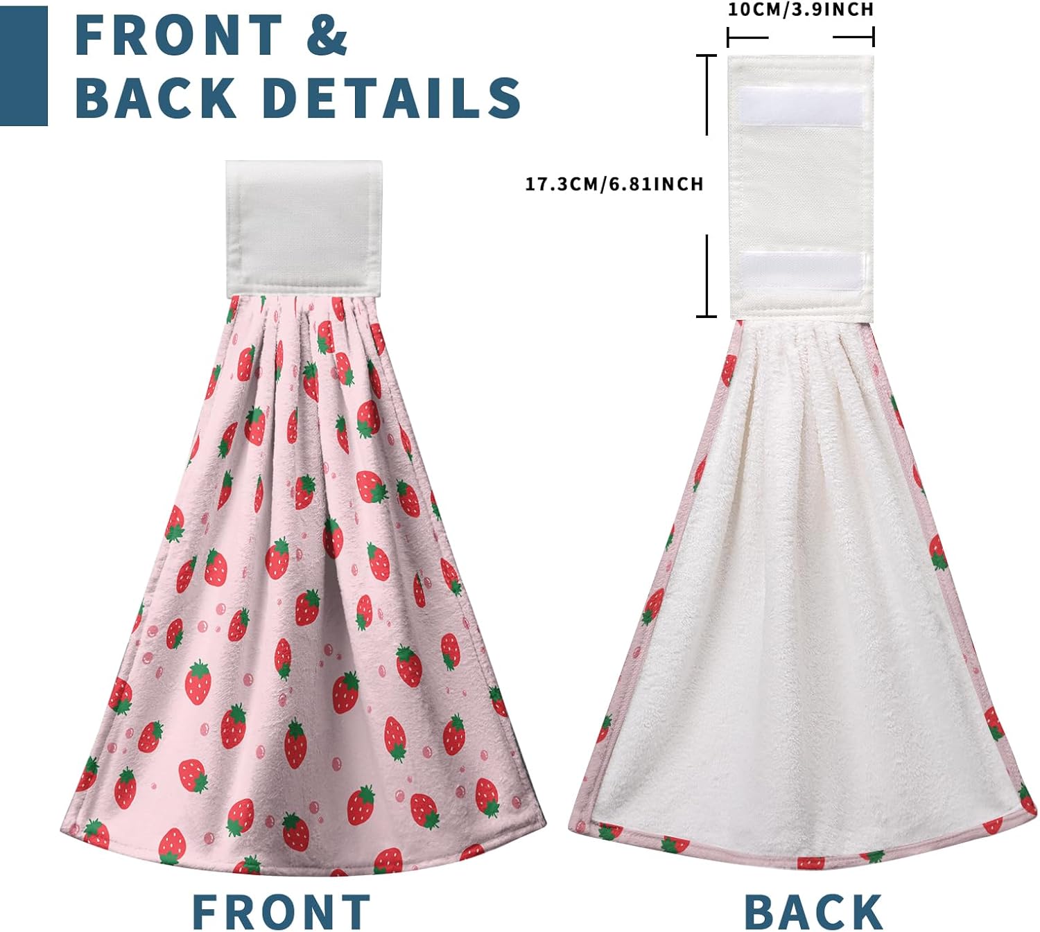 Strawberry Kitchen Hanging Towels Set of 2 Summer Pink Red Cute Hand Towel with Hanging Loop Farmhouse Strawberries Fruit Tea Dish Towel Soft Absorbent Bath Tie Towel for Bathroom - Image 4