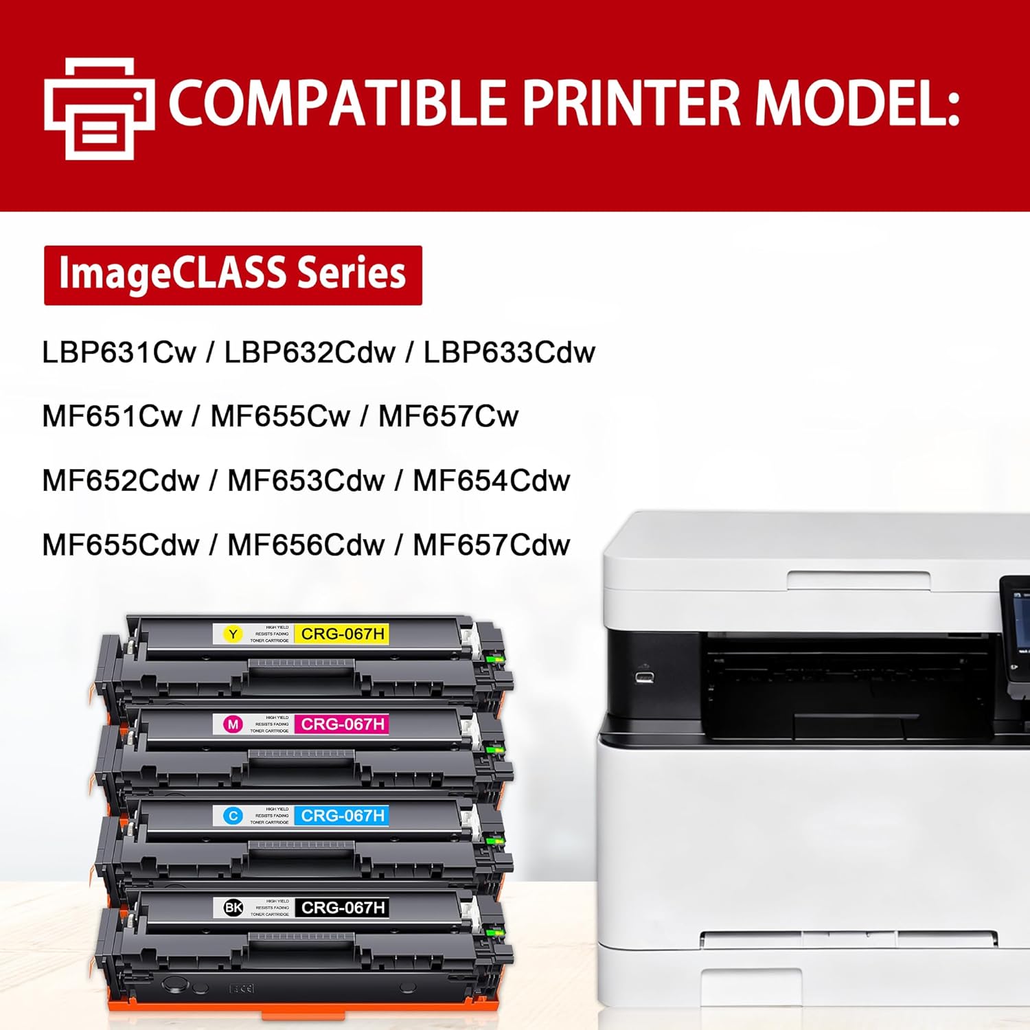 067H 067 Toner Cartridge Set MF656Cdw MF654Cdw Compatible Replacement for Canon 067H 067 Color ImageCLASS LBP632Cdw MF653Cdw LBP633Cdw MF652Cdw MF650C LBP630C MF651Cw Printer High Yield 4 Pack