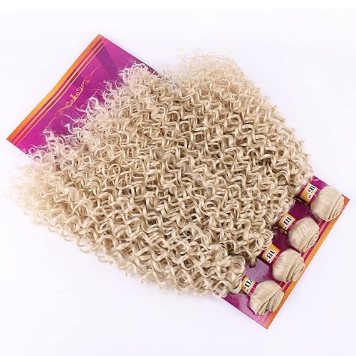 Miniatura 6 de Cabello sintético rubio armadura rizado paquetes de cabello rizado 16 18 18 20 pulgadas 4 paquetes color 613 Jerry Curl extensiones de trama de pelo
