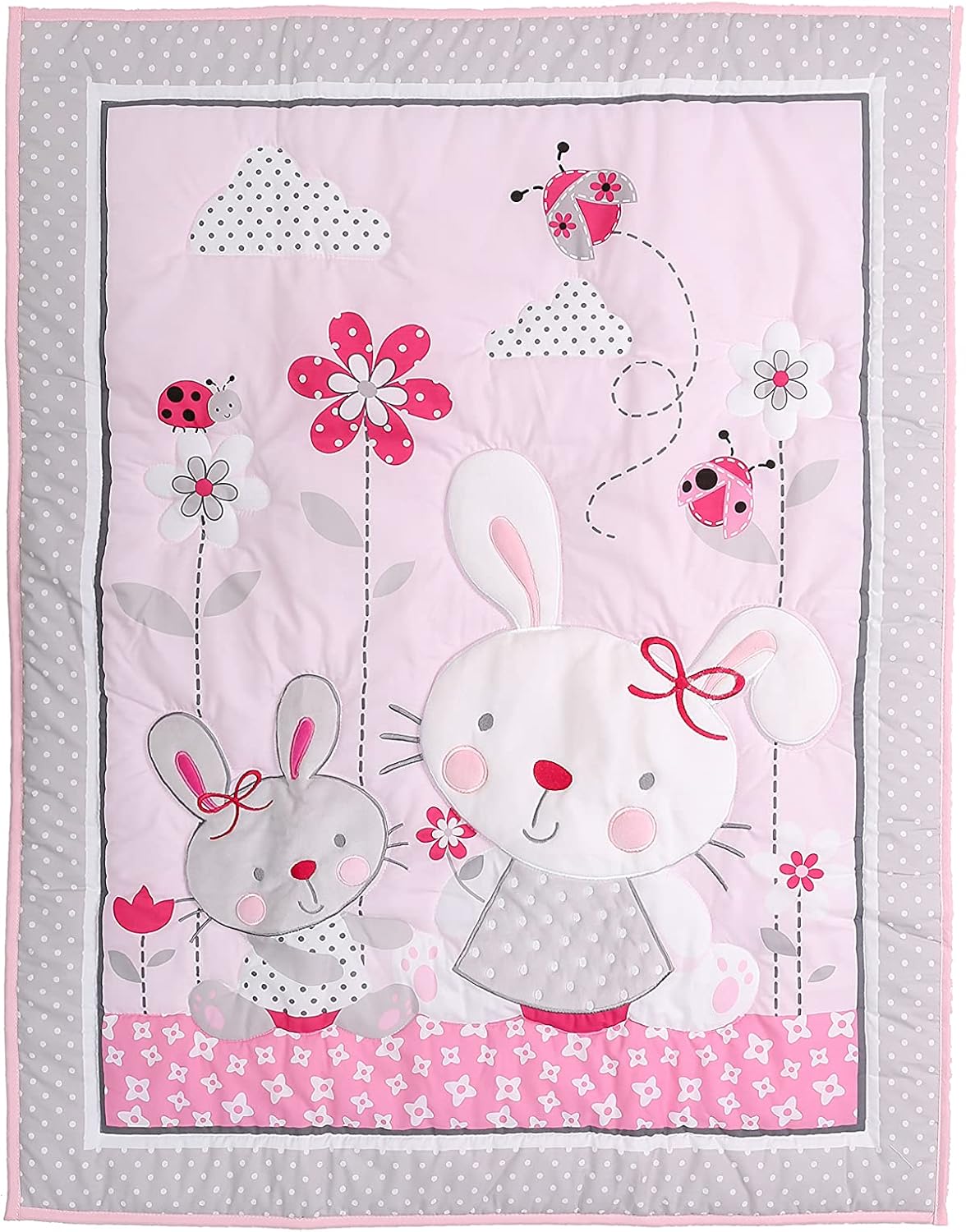 Nursery Crib Quilts for Baby Girl Baby Boy Baby Crib Bedding Quilted Comforter (Pink Rabbit)