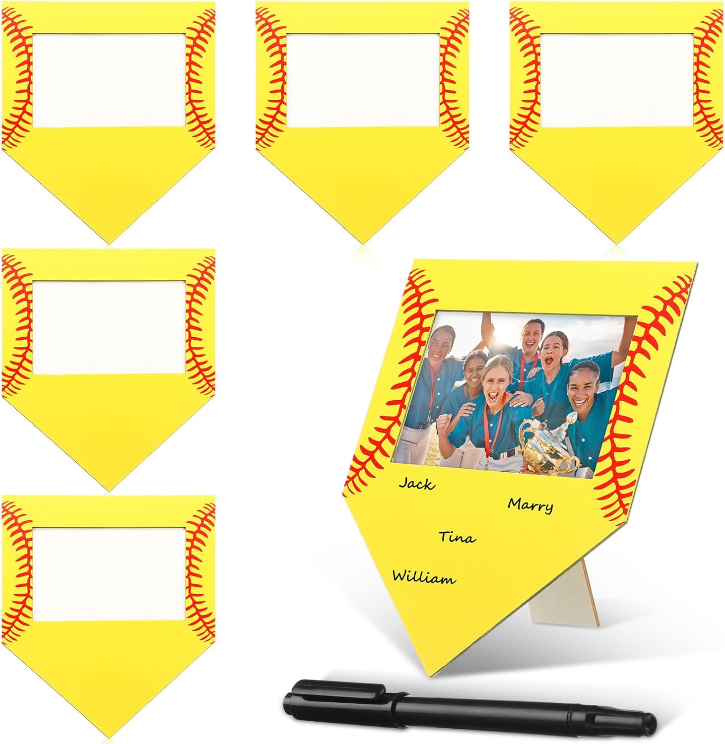 Cinnvoice 6 Pcs Softball Baseball Picture Frame Sport Pattern Photo Frames Wooden Picture Frame Gifts for Tabletop Display Home Hotel Office Decoration, Fits Display 4'' x 6'' Photos (Softball)