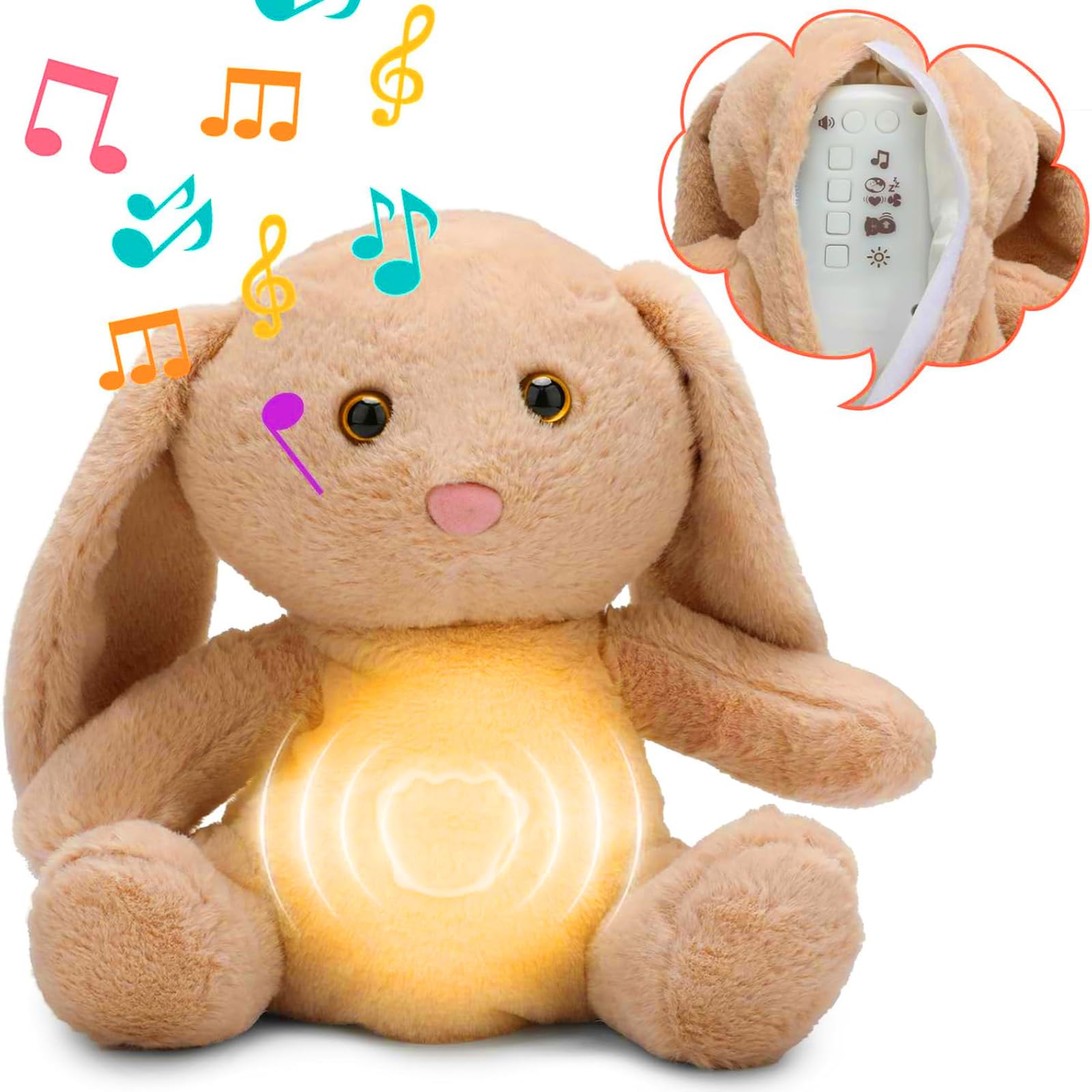 Breathing Stuffed Animal,Soothing Stuffed Animal for Anxiety Relief with Realistic Breathing Motion, Calming Music, Gentle Lights,Machine Washable,Ideal for Baby Adult and Relaxation,Rabbit