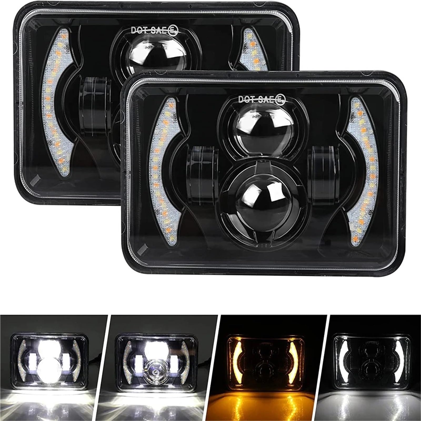 Faro Fanale Anteriore Fari A LED H4 Da 80W, 4x6 Pollici Proiettore Luce Lavoro Abbagliante E Anabbagliante Auto Per Conversione Camion H4651 H4652 H4656 H4666 Fuoristrada
