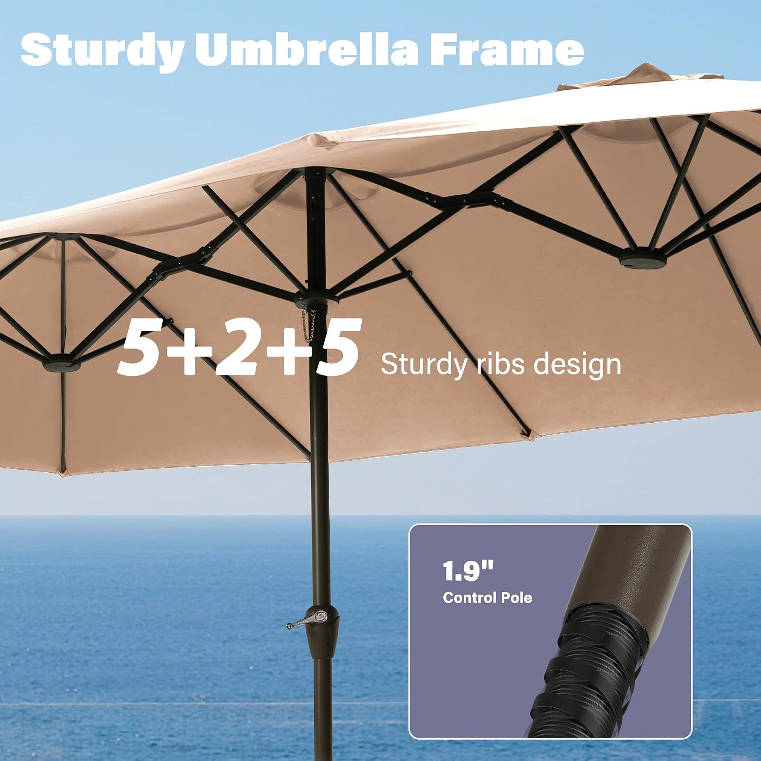 Ayge 15ft Large Outdoor Patio Umbrella with Table & Base - Double-Layer UV Resistant Fabric, Easy Crank Handle for Pool, Garden & Lawn