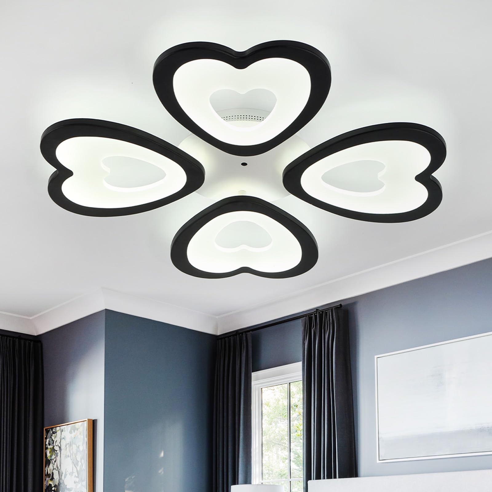 Caufloce Modern Ceiling Light Flower LED Remote APP Lights Ceiling Large Dimmable 3000K-6000K Flush Mount Living Room Ceiling Lamp Smart Indoor 54W for Bedroom, Lounge-Black||60cm