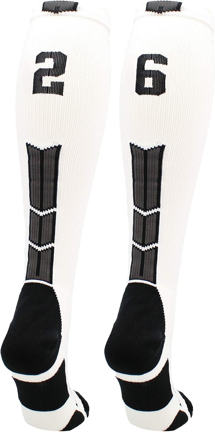 MadSportsStuff White Player ID Custom Number Over the Calf Socks for Softball Baseball Football Boys and Girls