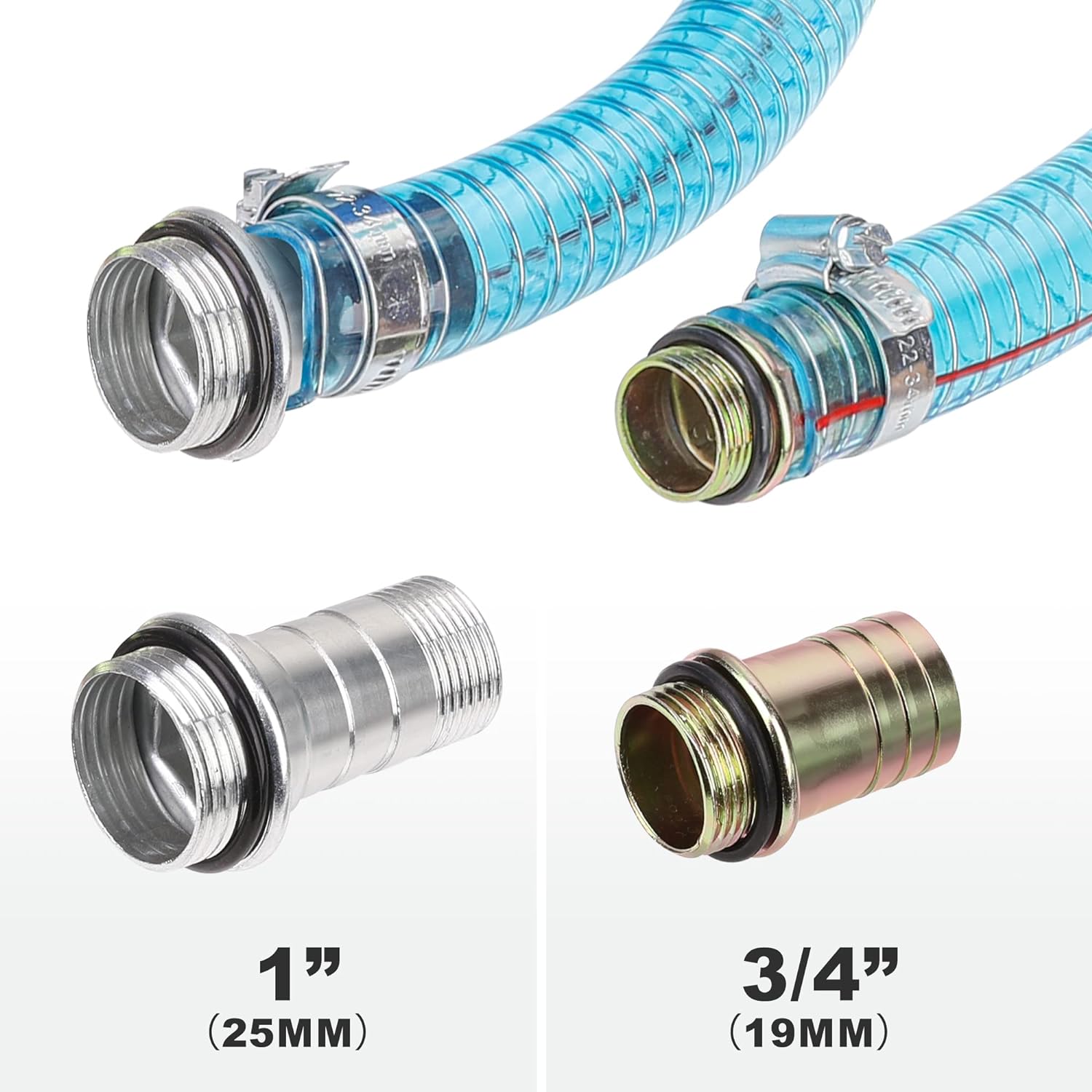 1 Inch Suction Hose for Fuel Diesel Transfer Pump, 6.5 Feet Oil Kerosene Transfer Tube with 3/4 & 1 Inch Threaded Couplings (Pack of 2)