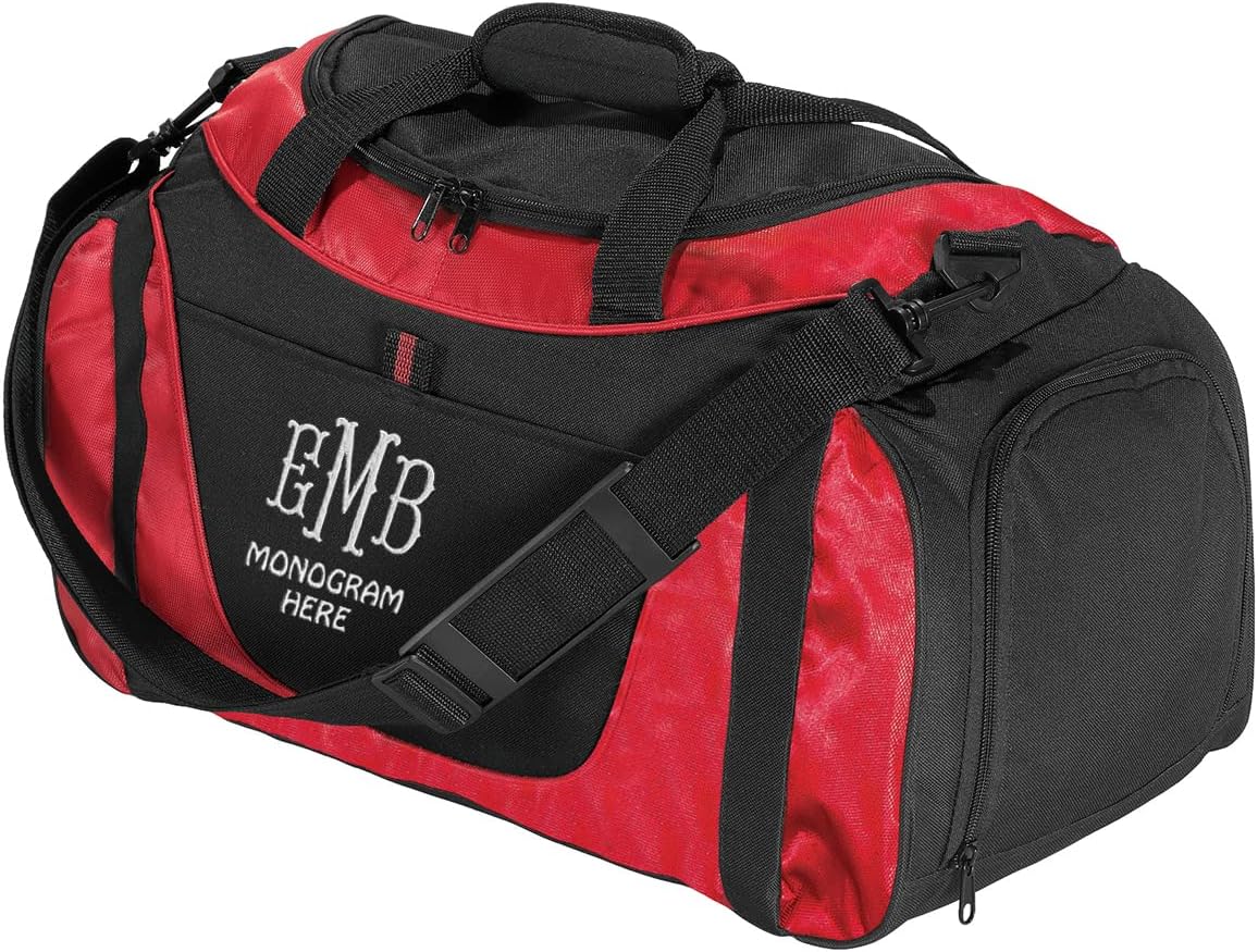 Custom Sport Duffel Bags for Men, Women, Two-Tone, Red - Add Your Name - Personalized Weekender Bag for Gym, Overnight, Travel
