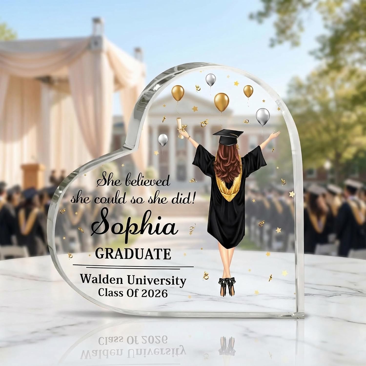 Hyturtle Personalized Class of 2026 Plaque - Inspirational Graduate Gift For Her - Graduation Senior 2026 Gift For Her - Class Of Table Decor - Custom Name Acrylic Plaque Table Decoration