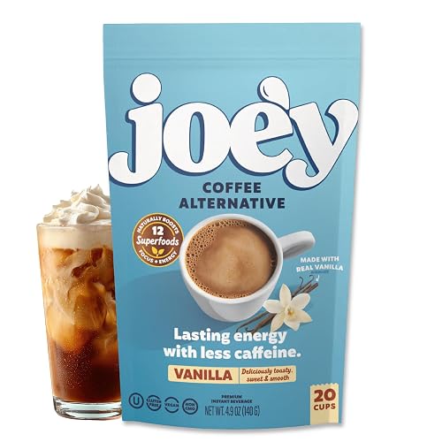 Joe’y Mushroom Coffee Alternative Vanilla with Cacao, Dandelion Root & Chicory, Instant Mushroom Coffee Substitute with Superfoods, Vegan Gluten-Free, 20 Servings, Supports Daily Wellness Routine, Focus and Mental Clarity - Vanilla - 20 Servings