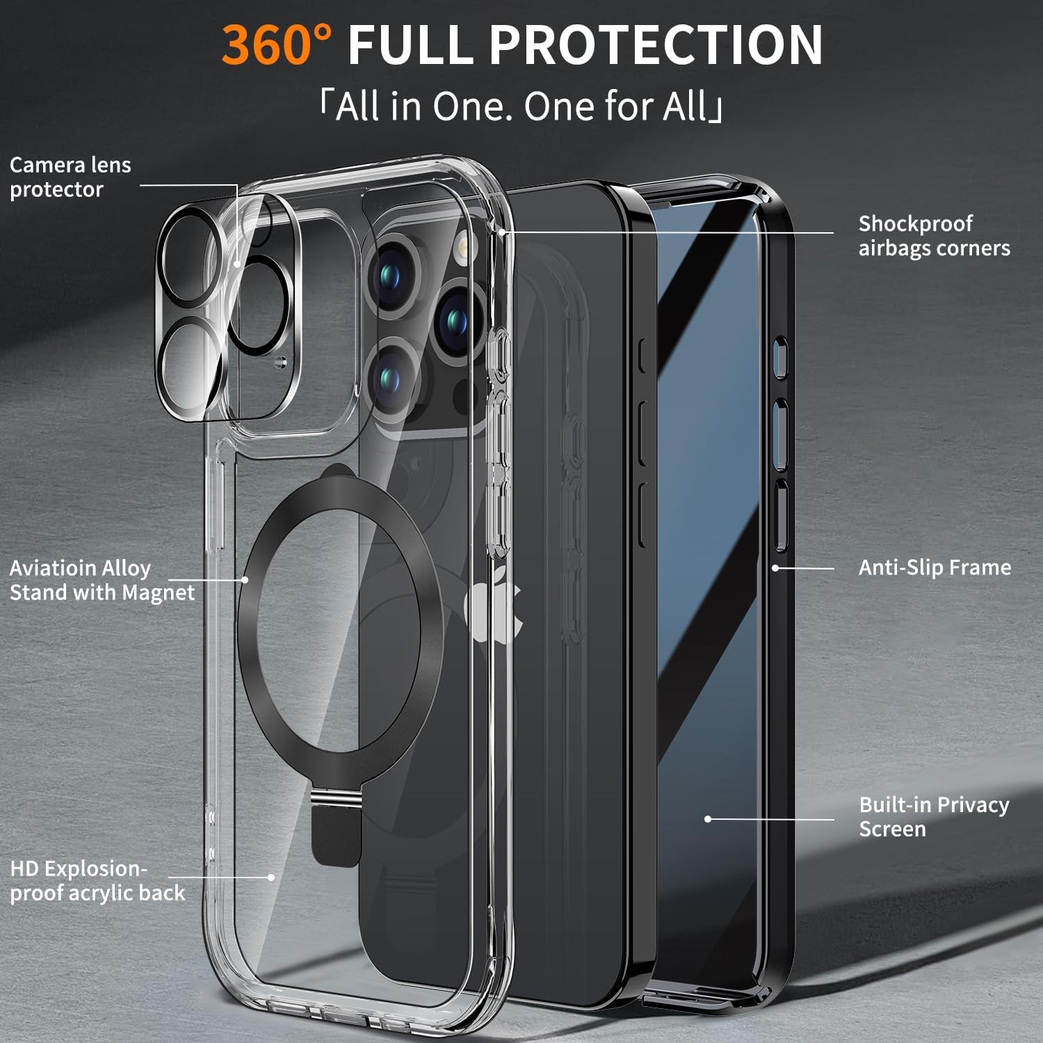 [Built-in Anti Peep Screen Protector & Invisible Magnetic Kickstand] Privacy Case for iPhone 11 Pro Max [With Camera Lens Protector] [Compatible with MagSafe] Full-Body Drop Proof Phone Case - Black