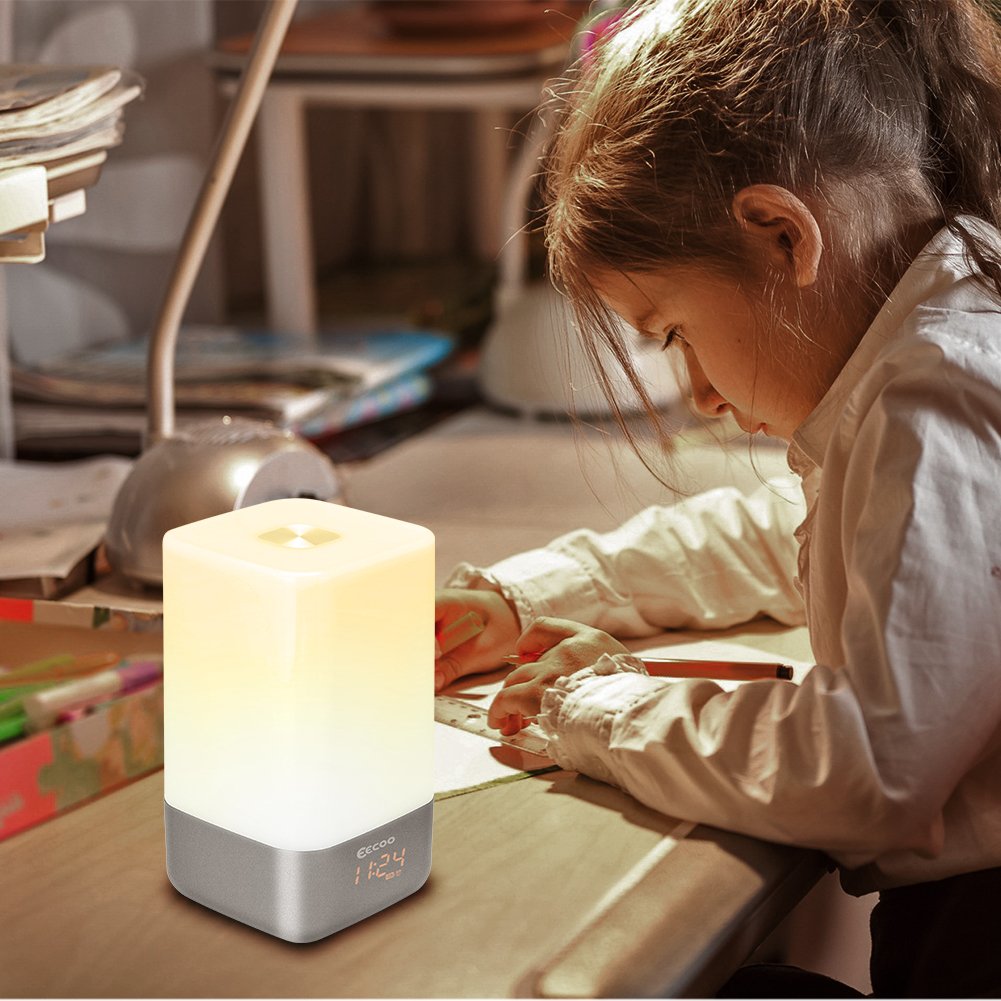 Fdit 5 Sonidos Despertar Luz Alarm Reloj Amanecer Simulation Lámpara de Noche con Naturales