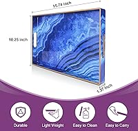 Vista 9 de Gifturbo Bandeja negra para servir, bandejas decorativas de mármol con asas, bandeja de mesa auxiliar, bandejas de plástico rectangulares otomanas