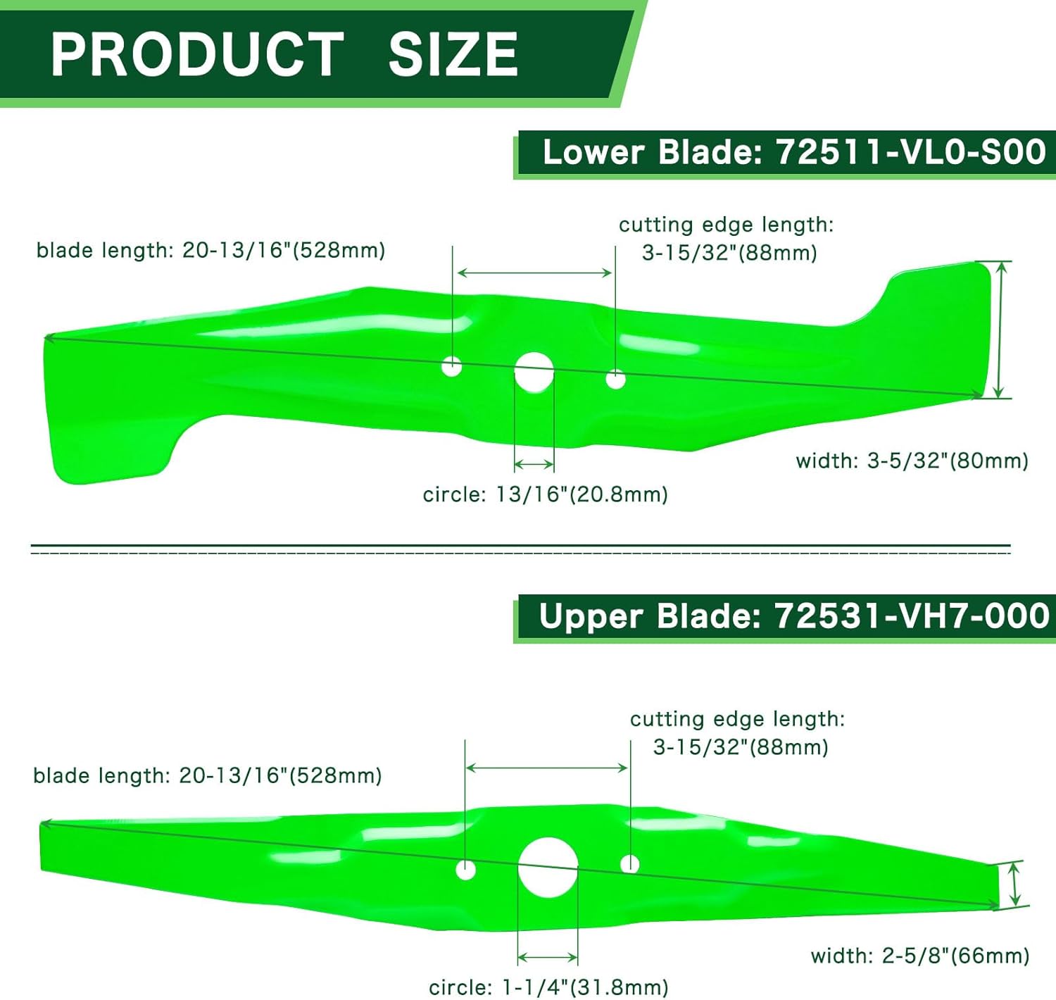 2 Pack Mower Blade Set kit 72531-VH7-000 & 72511-VL0-S00 Compatiable for 21 inch Microcut Twin Hon da HRR 216 VLAA VYAA K9 PKAA VKAA K10 K11 Rotary Mower