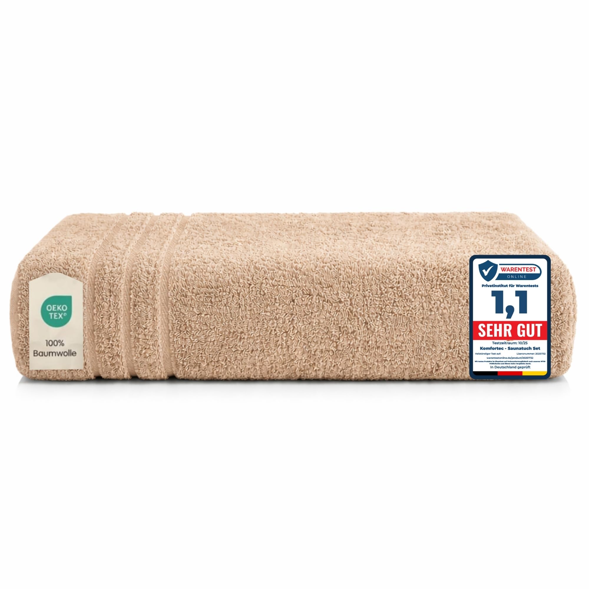 Komfortec Badetuch 100x200 cm aus 100% Baumwolle, Saunatuch XXL, Weich, Groß, Frottee, Schnelltrocknend, Sand/Beige