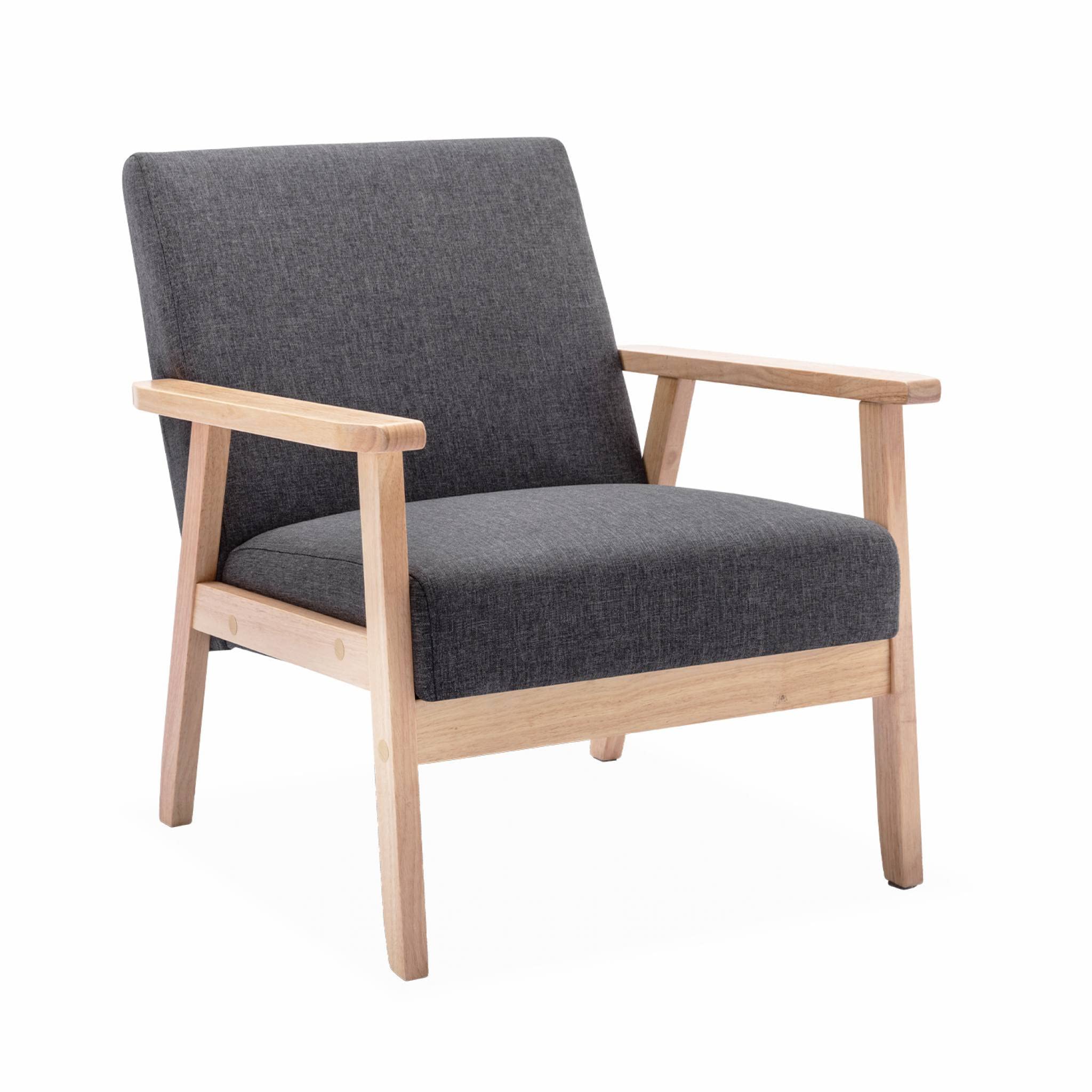 Alice's Home - Fauteuil scandinave en Bois et Tissu Gris foncé. Isak. L 64 x P 69.5 x H 73cm