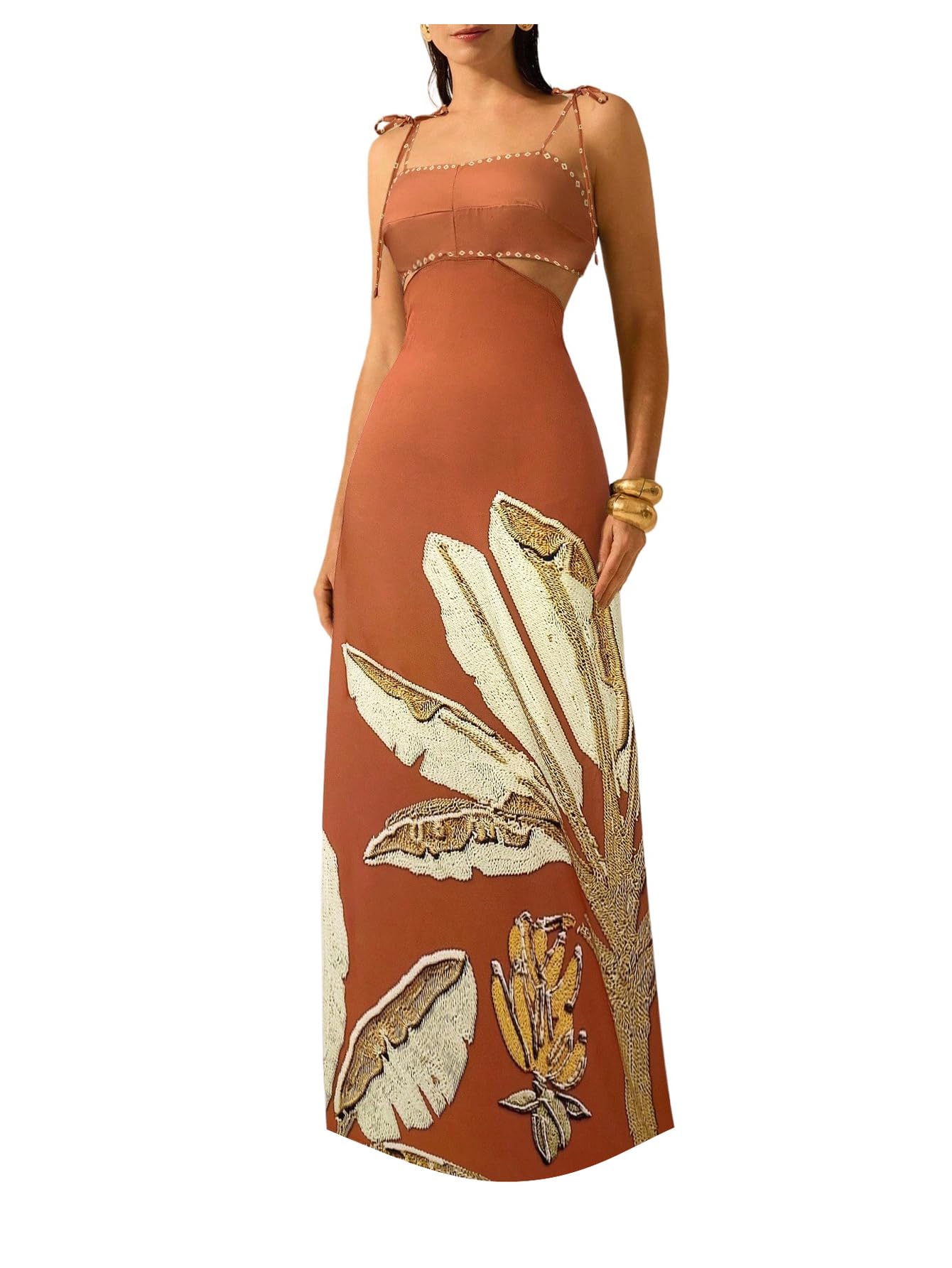 SOLY HUX Women's Summer Maxi Dress Tropical Cut Out Backless Cami Sundress