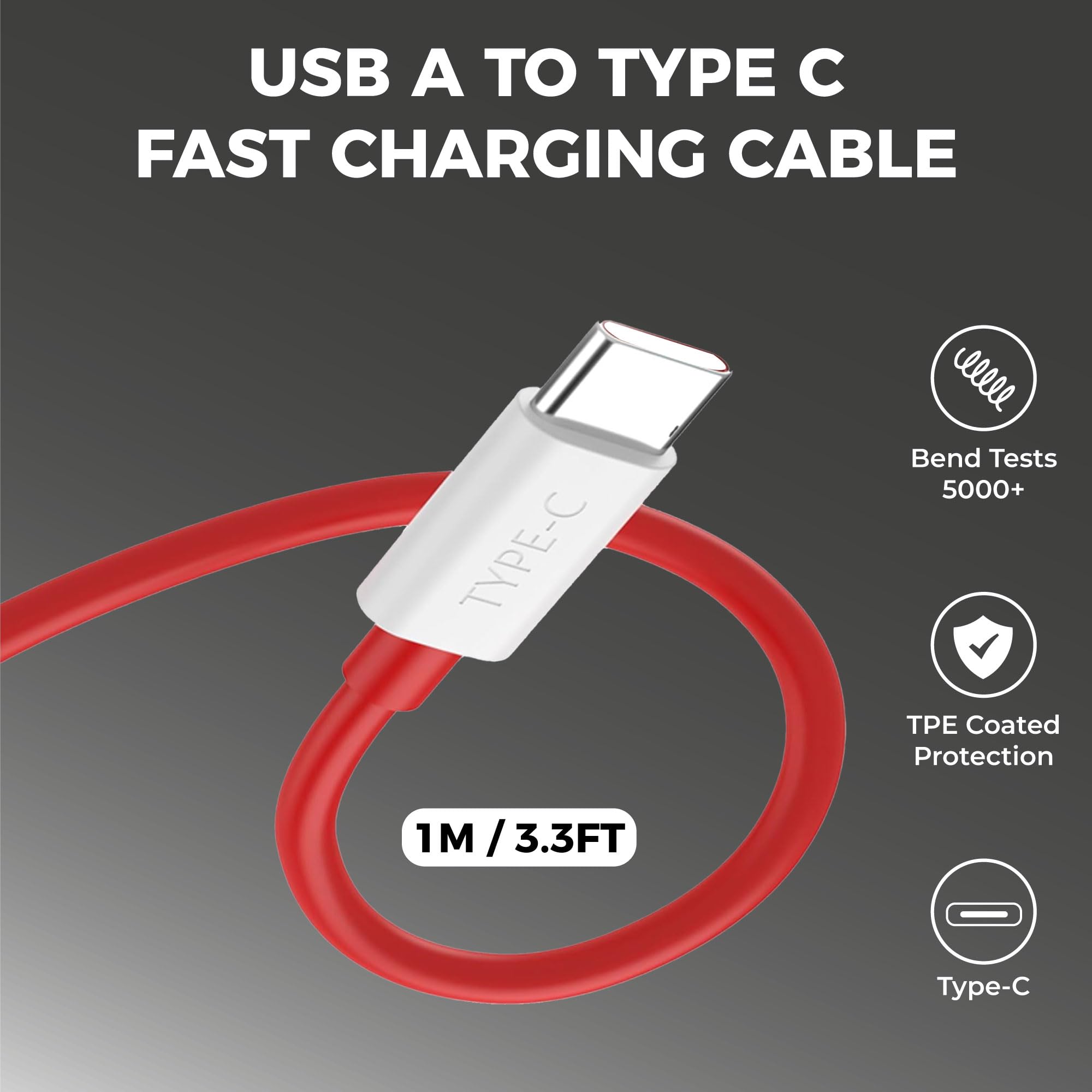 Kratos 65W Fast Charger Adapter & USB-A to Type C Cable Combo, Compatible with OnePlus, Realme, Xiaomi, Redmi, Oppo, Vivo & Other Smartphones, Type C Charger Supports Dash, Warp, Vooc,SuperVooc