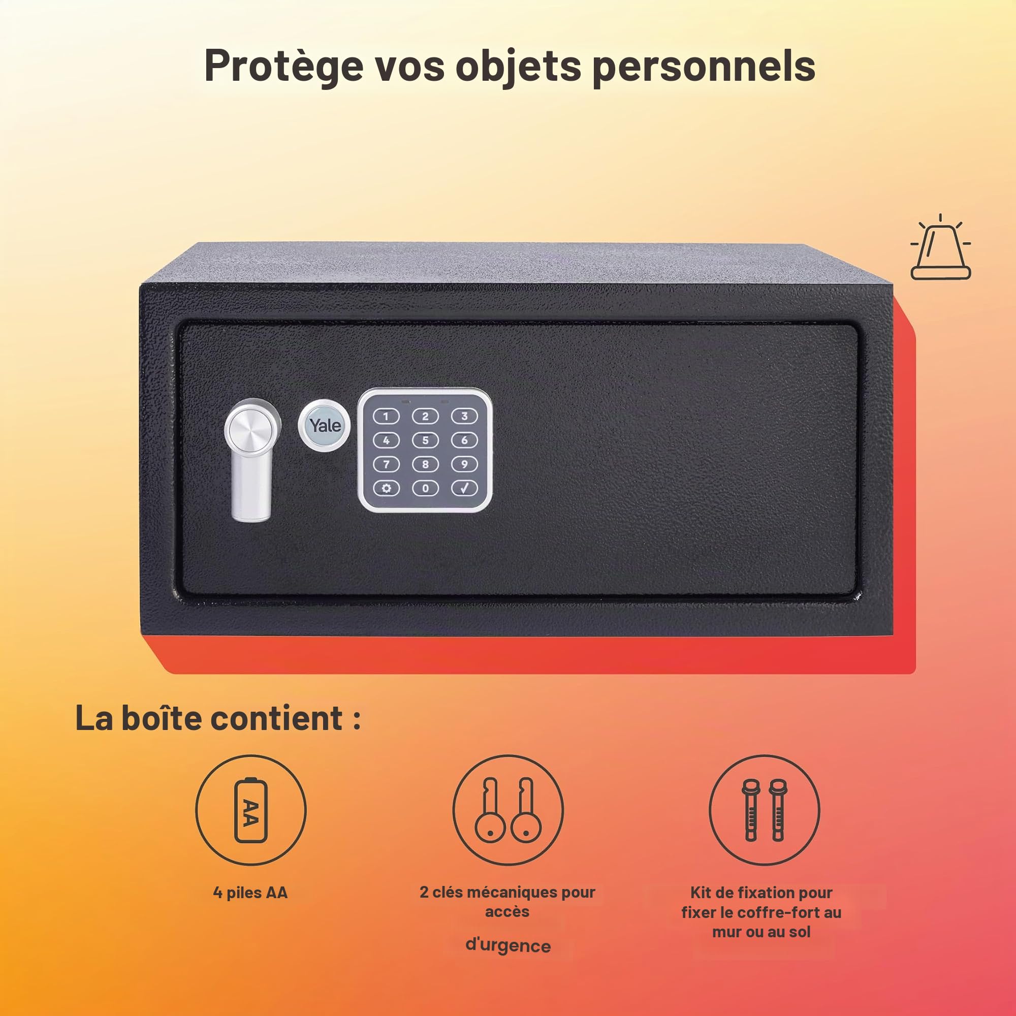 Yale Coffre-Fort Électronique avec Alarme YLC/200/DB2 Protection Standard Code PIN ou Clé Avertisseur 130 dB Installation Murale ou au Sol Pour Ordinateur Portable