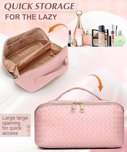 Miniatura 2 de Bolsa de maquillaje para cosméticos, bolsa de maquillaje de viaje, bolsa portátil de piel sintética impermeable con asa, bolsas de maquillaje para