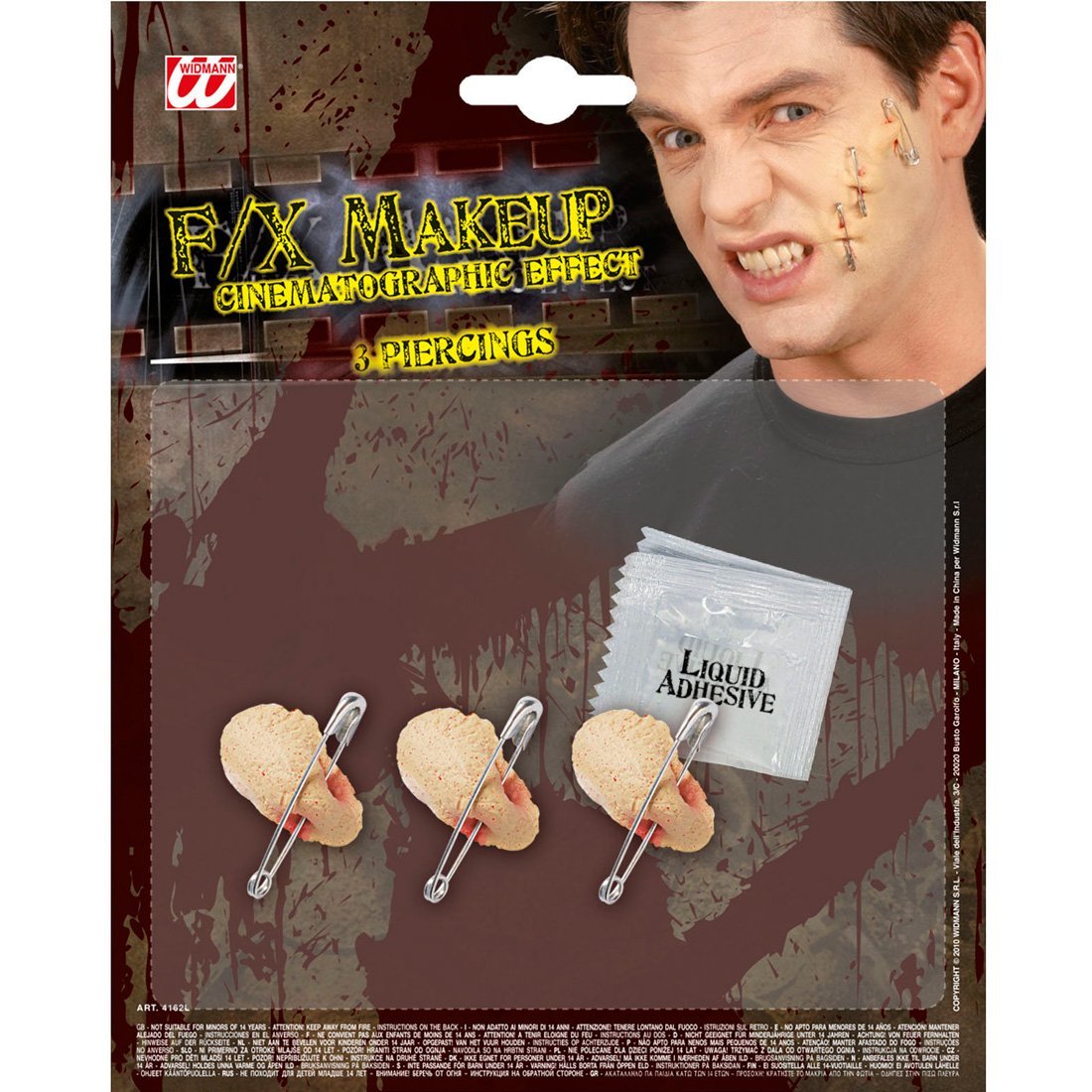 3 Piercing-Wunden Latex-Applikation – Halloween & Karneval Schminke – Mit Kleber – Profi-FX Make-up
