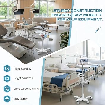 DaisyInner Adjustable Mobile Medical Cart with Wheels, Load up to 33 Lbs, Laptop Rolling Cart with Storage Basket 16.5 x 16.7 Large Tabletop Medical Trolley Workstation for Hospital, Lab Use(Tray)