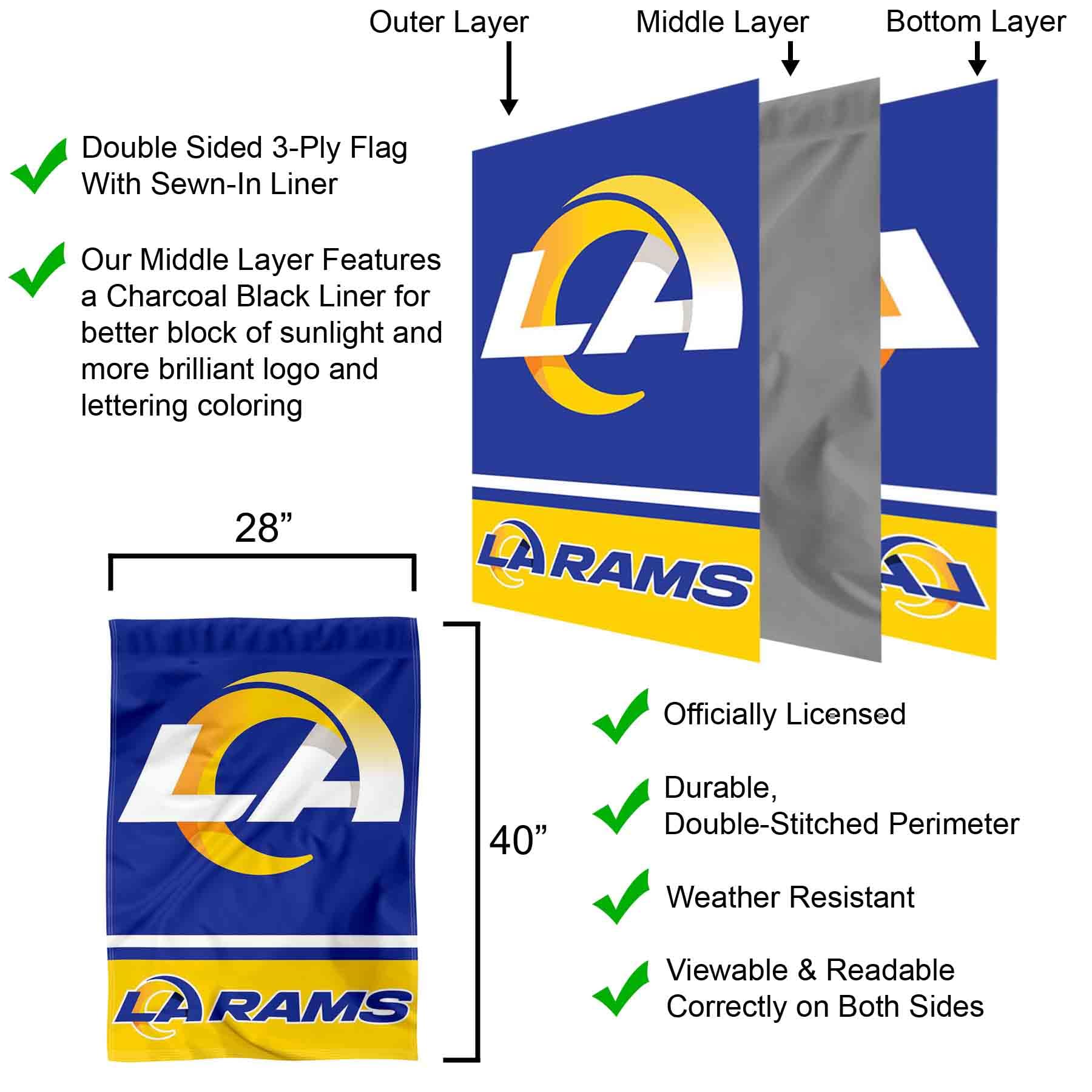 Outdoor Team Flag Los Angeles Rams House Flag & 5ft Flagpole Set ...