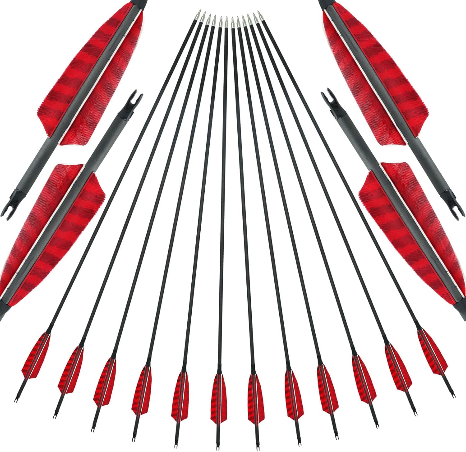 30/31 Inch Carbon Arrow Spine 400 500 600 Natural Turkey Feather Competition Target Practice Hunting Arrow for Traditional Long Recurve Bow and Compound Bow 12Pcs