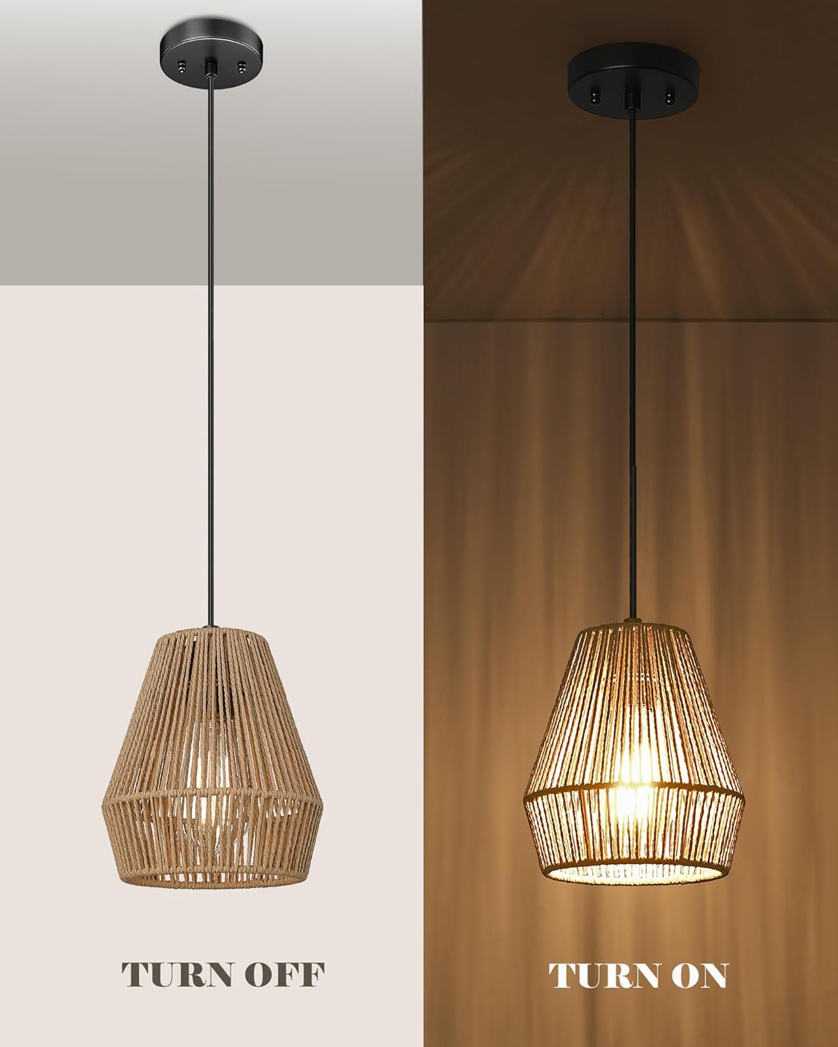 ELYONA 3 Pack Woven Pendant Lights, 7” Modern Boho Hanging Lamp with Handwoven Woven Rattan Shade, Adjustable Farmhouse Coastal Pendant Light Fixtures for Kitchen Island,Dining Room,Bar, Foyer Hallway