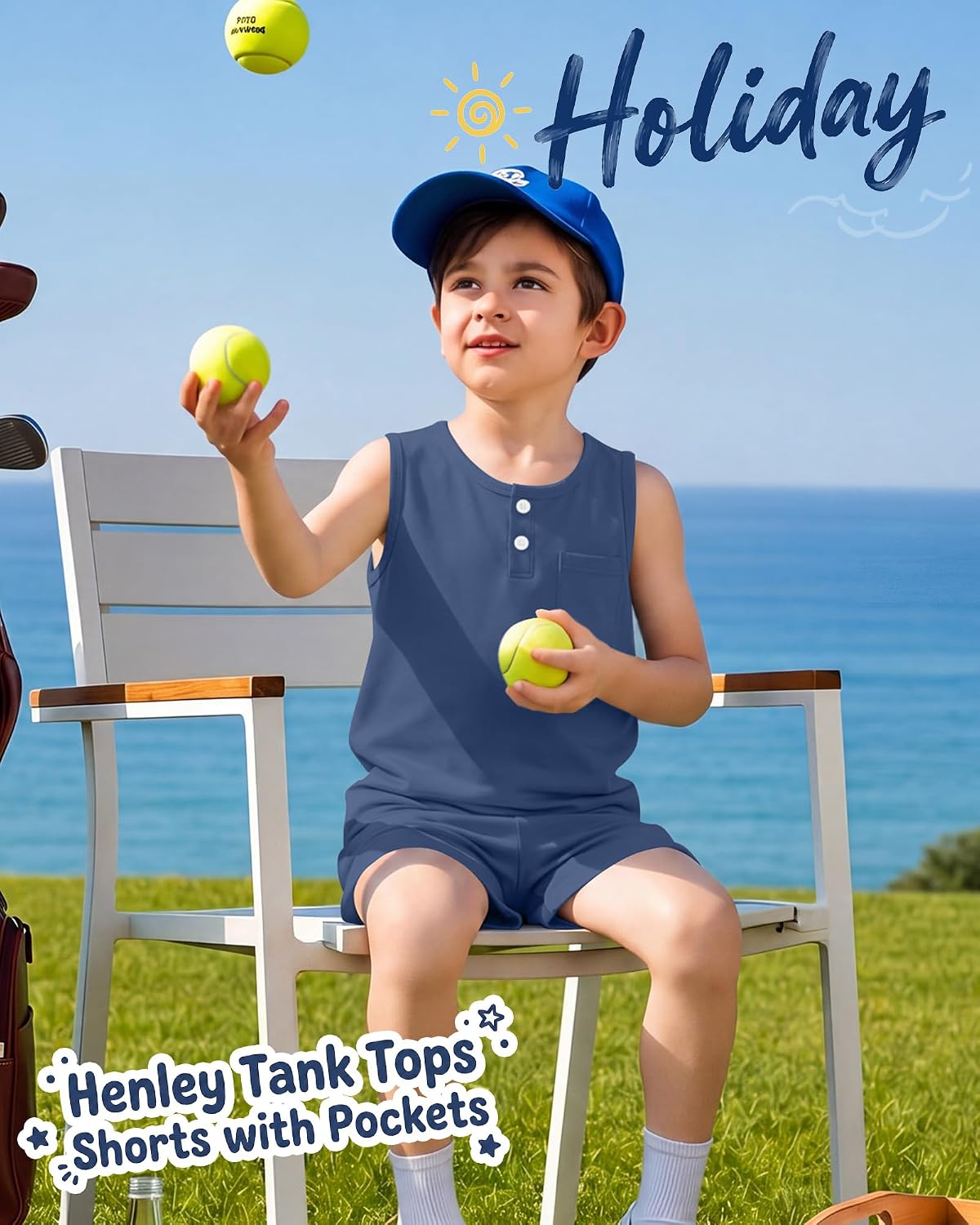 Boys 2 Piece Short Sets Summer Outfits Sleeveless Tank Tops and Shorts with Pockets Clothes for 5-14y Kids