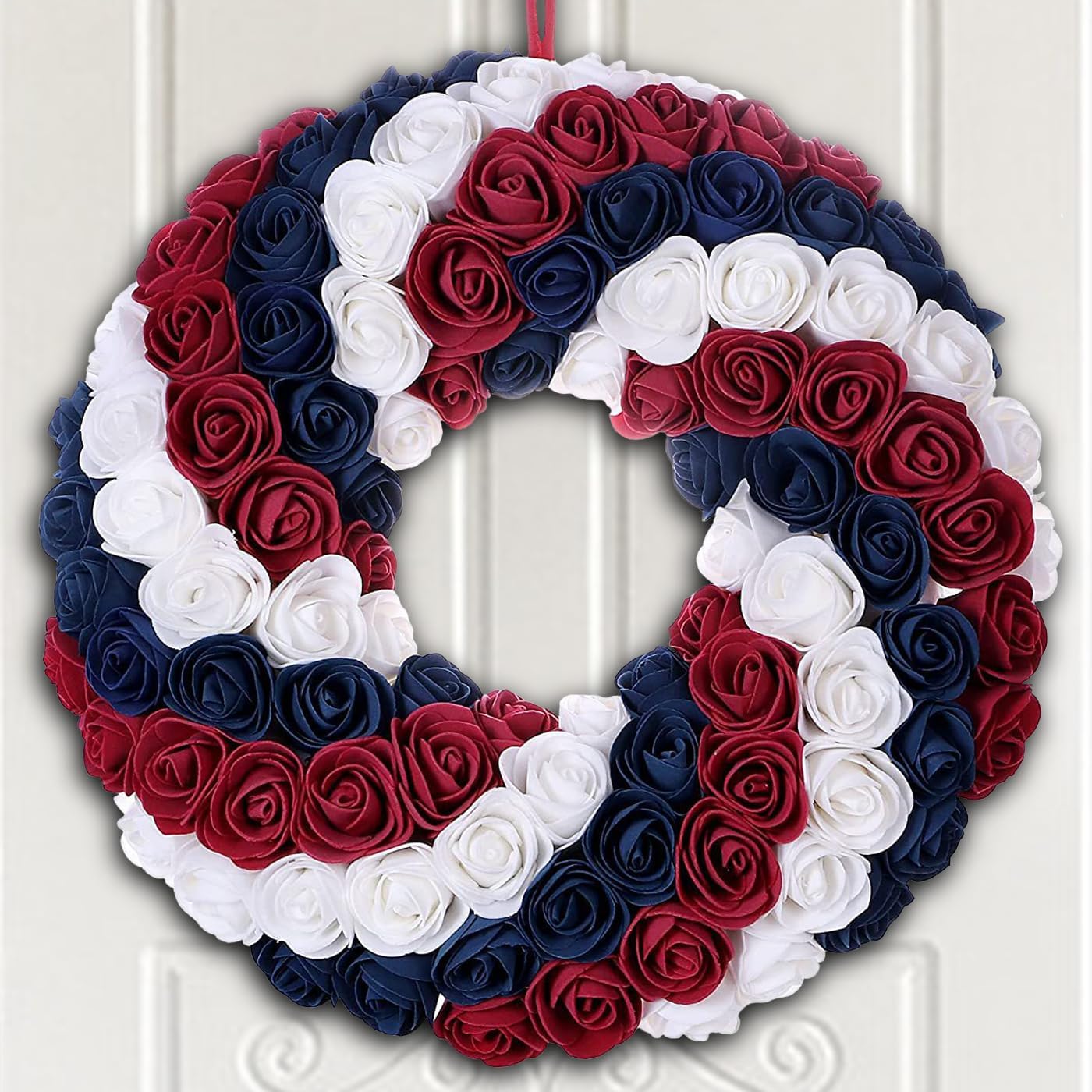 4th of July Patriotic Front Door Wreath, Independence Day Decorations with red White, Blue American Flag, for Outdoor Porch Memorial Day, Indoor/Outdoor Wall Garland Decor (Blue+red+White)