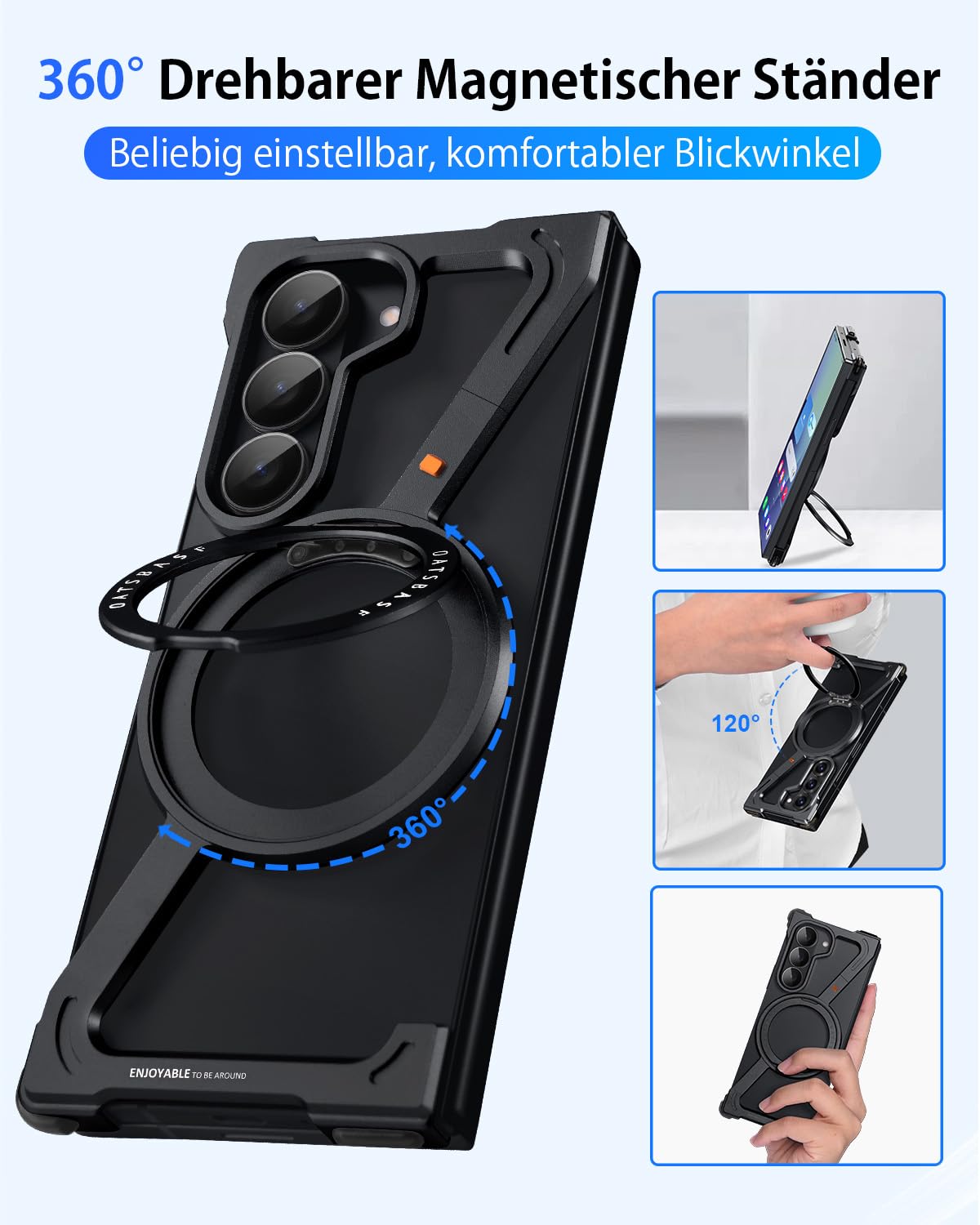 Z Shape etui do Samsung Galaxy Z Fold 7, bezramkowe, aluminiowe, cienkie etui na telefon komórkowy z obrotowym o 360° stojakiem magnetycznym, metalowe, odporne na uderzenia, etui ochronne do
