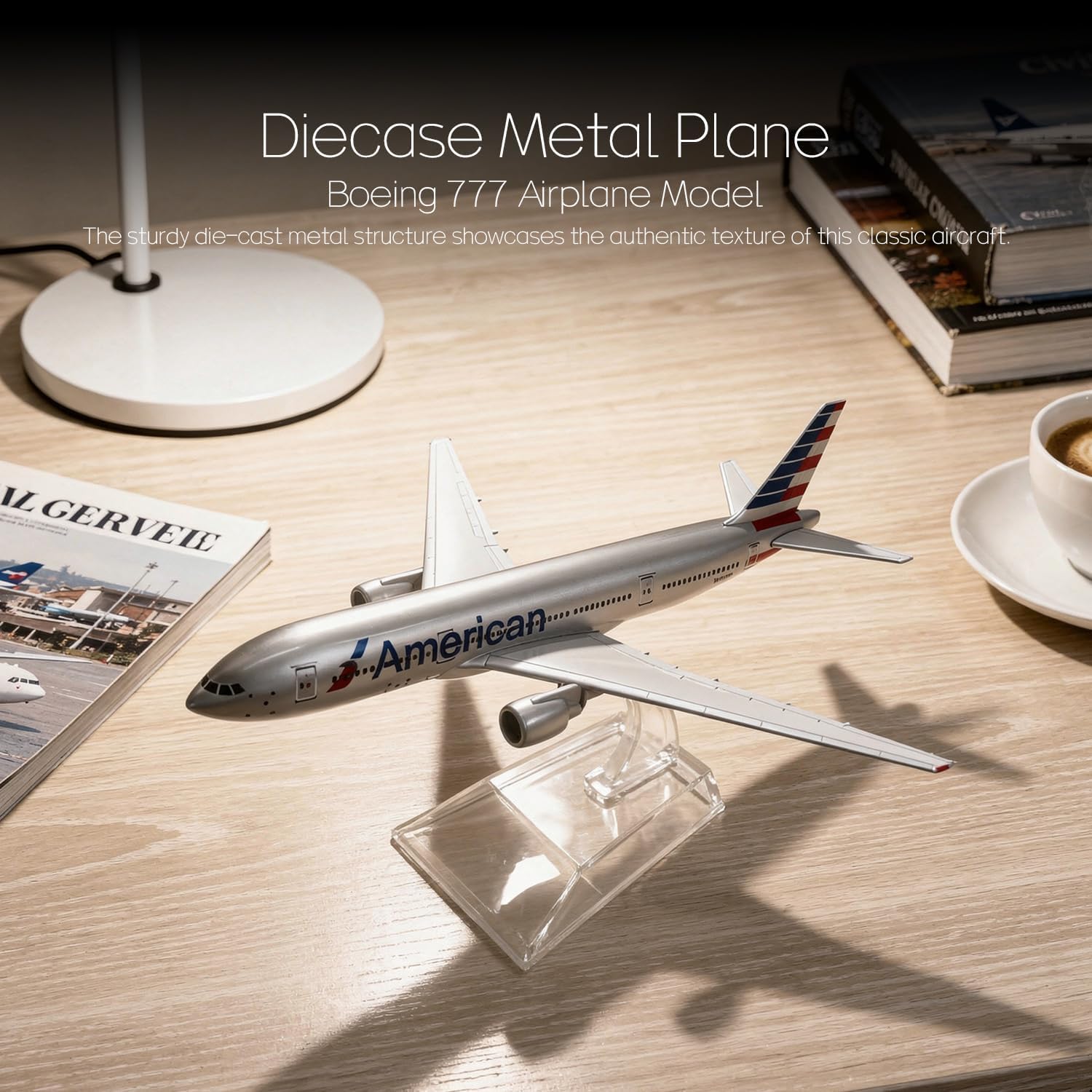 1/400 Compatible for Boeing 777 AA Airplane Model 15cm Die-cast Aircraft with Stand, American Plane Replica for Desktop Decor, Collectible Gift for Adults & Aviation Enthusiasts