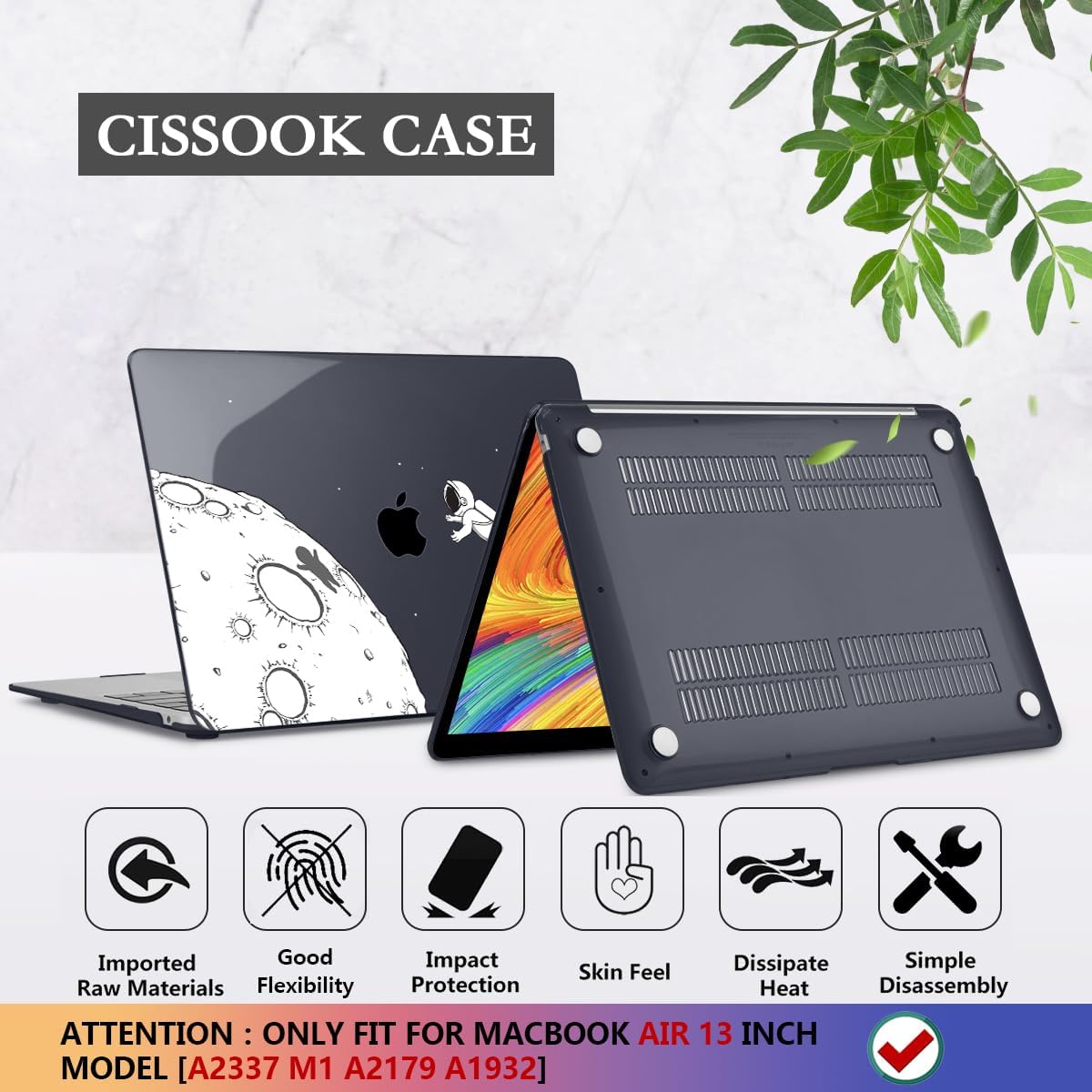 CISSOOK Case Compatible with MacBook Air 13 Inch 2021 2020 2019 2018 Release Model A2337 M1 A2179 A1932, Clear Black Hard Shell with Keyboard Cover for MacBook Air13 2020 with Touch ID, Astronaut - Image 6