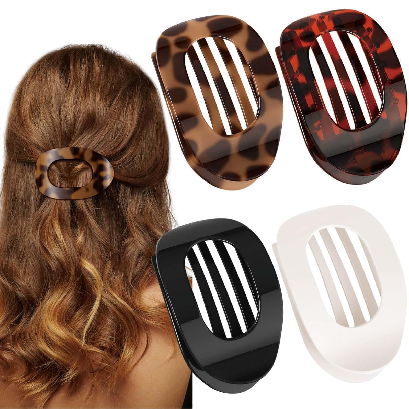 Xfopz 4 PCS Flat Hair Clips, Round Lay Down Claw Clips for Women Girls, French Strong Hold Hair Barrettes for Thick Thin Hair, Comfortable Curved Flat Clips for Lying, Driving-picture-39
