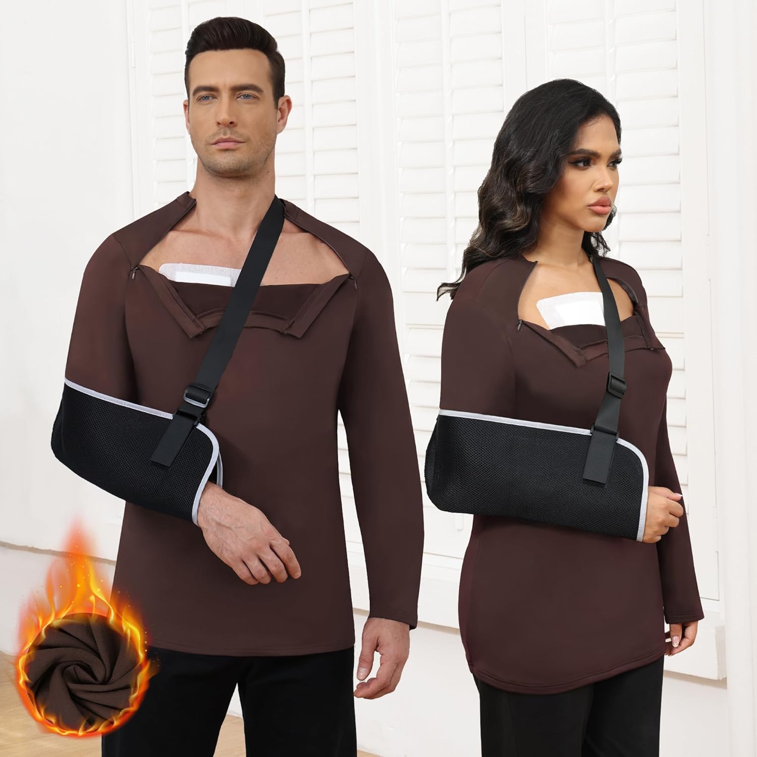 Fleece Lined Unisex Chemo Shirts for Port Access Long Sleeve Shoulder Surgery Zippers Off Shirt Thermal Dialysis Shirt - Image 2