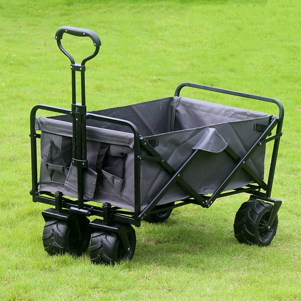 90kg Capacity Outdoor Portable Camping Camper Adjustable Handle Foldable Folding Festival Wagon Flat Folding Folding Car Transport and Handling Trolley Trailer Pull Cart