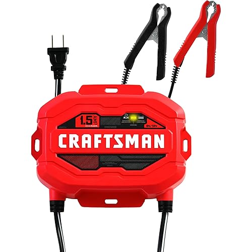 CRAFTSMAN 1.5A Car Battery Charger and Maintainer, 3-in-1 Solution, for 6V/12V Power Sport, Automotive, and Marine Batteries, CMXCESM259