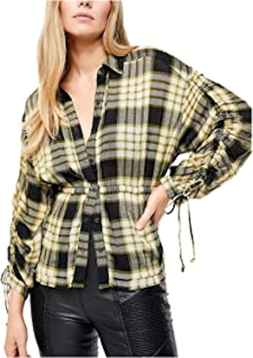 We The Free Womens Plaid Released Trim Button-Down Top