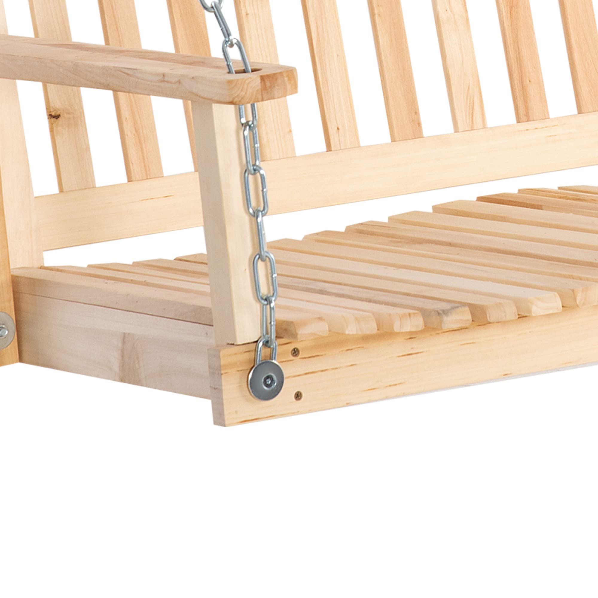Outsunny Banco Columpio de Madera de 2 Plazas Banco Balancín Colgante con Reposabrazos Cadenas Ajustables y Diseño Listones Carga 200 kg para Jardín Terraza Balcón 117x69x60 cm Natural