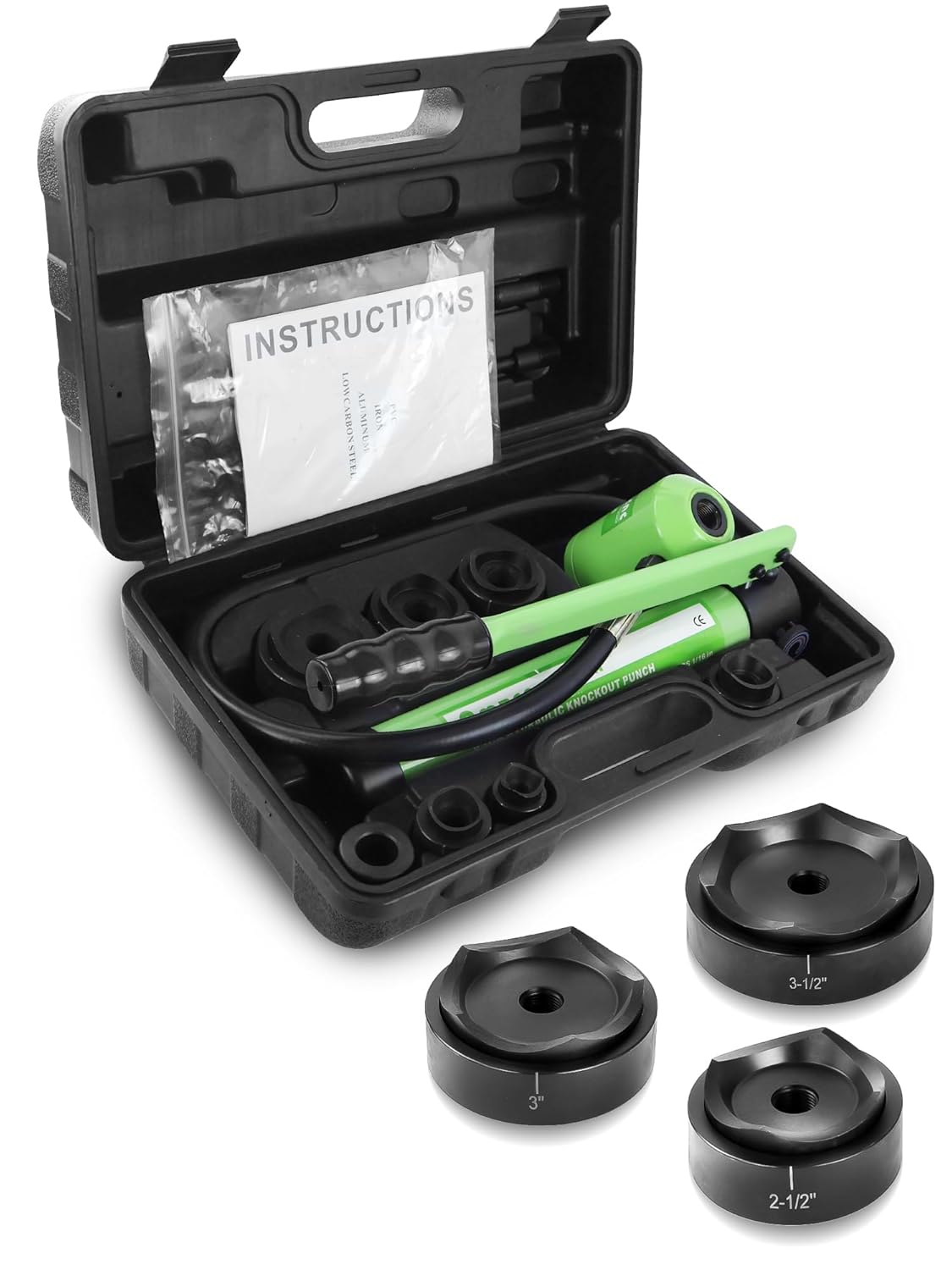 AMZCNC Hydraulic Knockout Punch Electrical Conduit Hole Cutter Set KO Tool Kit 1/2 to 2 inch (8T(1/2"-2")) Additional 2-1/2", 3" and 3-1/2" punch dies, Alloy Steel