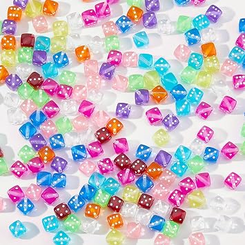 DICOSMETIC 200Pcs Acrylic Dice Bead 8mm Random Color Cube Loose Bead Colorful Dice Spacer Beads Small Fun Beads Rainbow Square Dices with Hole for DIY Jewelry Making, Hole 1mm
