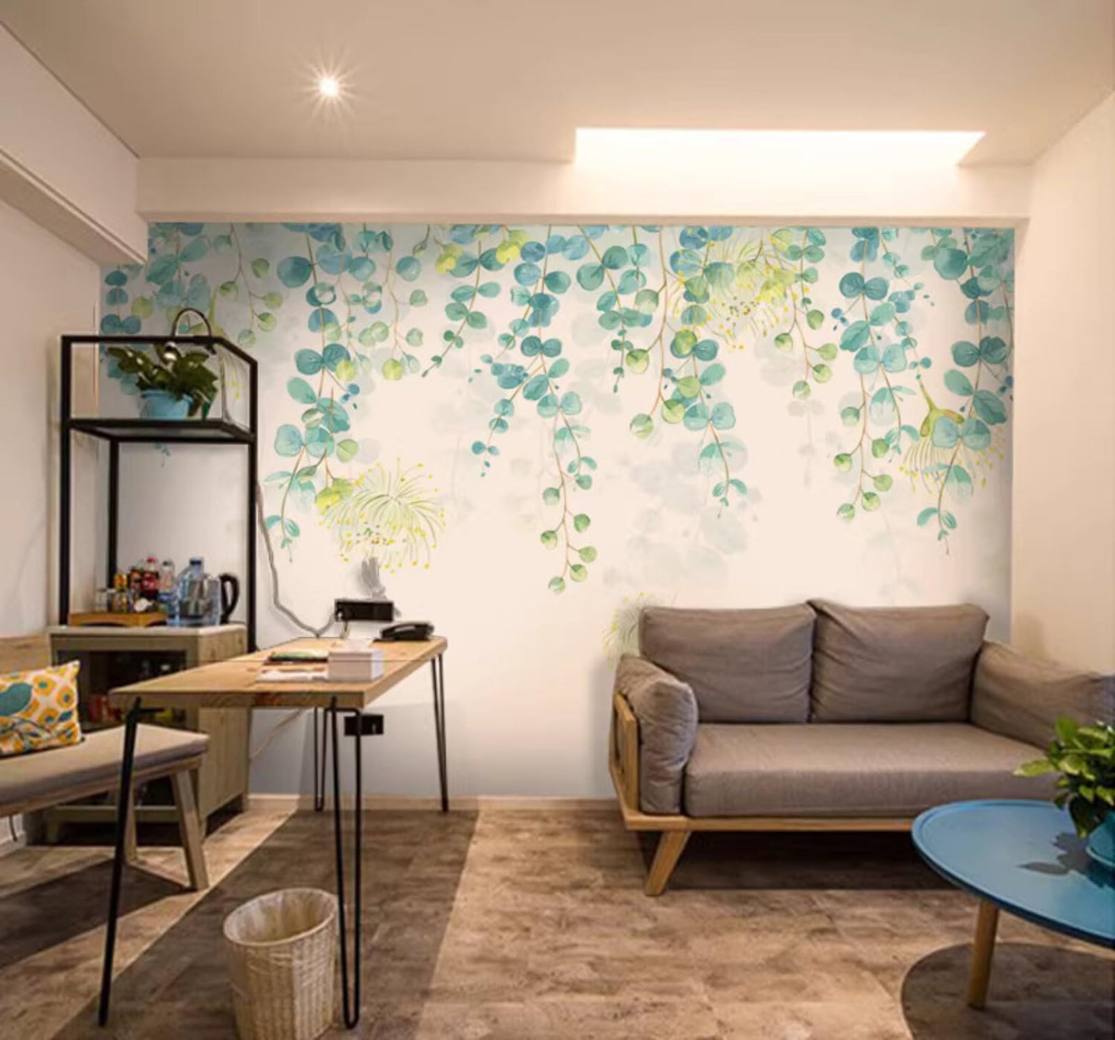Minimalist Fresh Green Leaves Flowers 3D Wallpaper Easy Install Feature Office Living Room Sofa Bedroom TV Background Wall Decoration-300cm×210cm