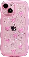 Vista 55 de Qokey para iPhone 14 Plus Funda de 6.7" con diseño de borde ondulado rizado, transparente, con purpurina, brillo, estrellas, brillante, lindo